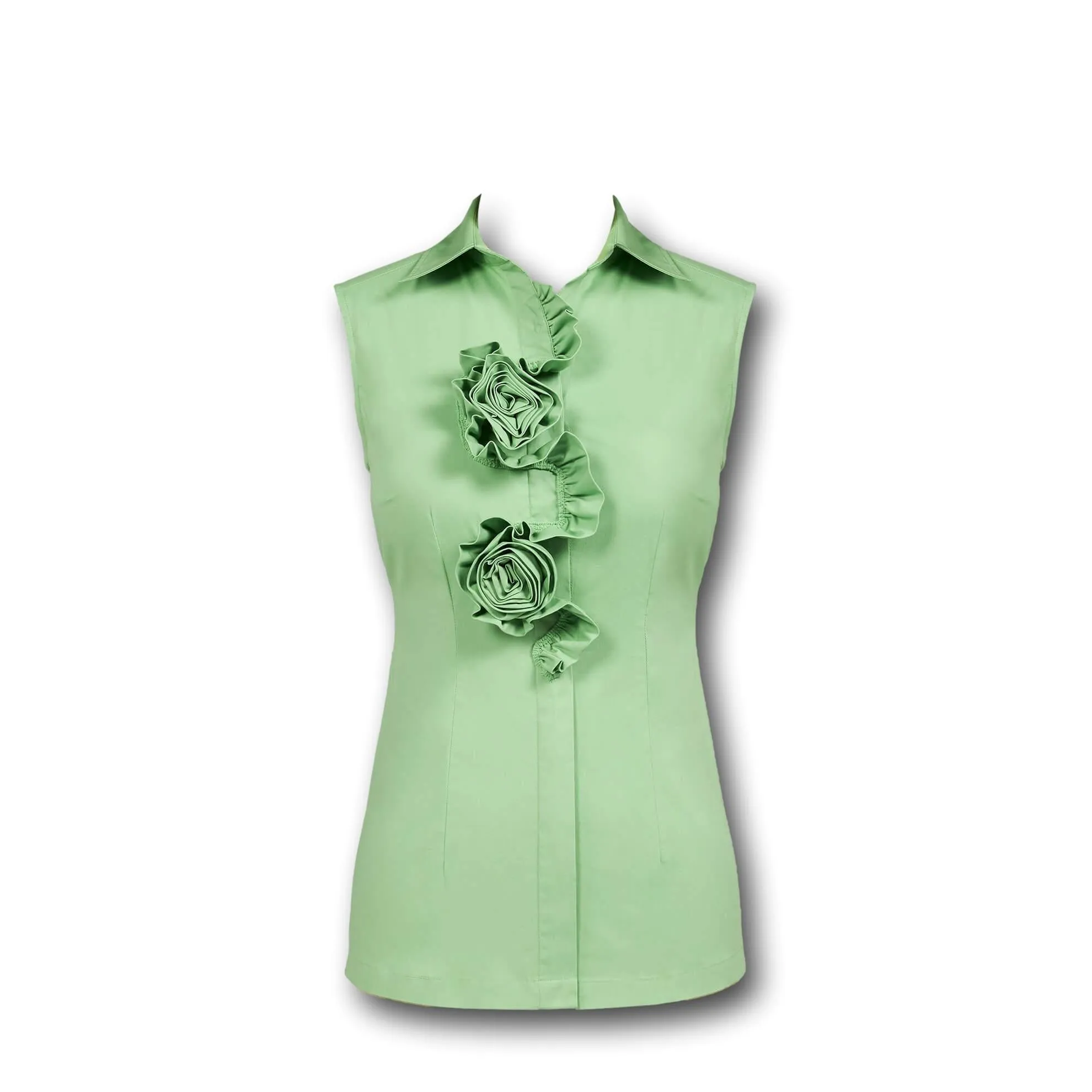 J. Peterman Women's Sleeveless Fitted Button Down - Rosette Button Blouse - Multiple Colors