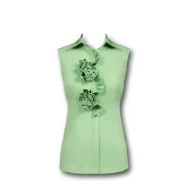 J. Peterman Women's Sleeveless Fitted Button Down - Rosette Button Blouse - Multiple Colors