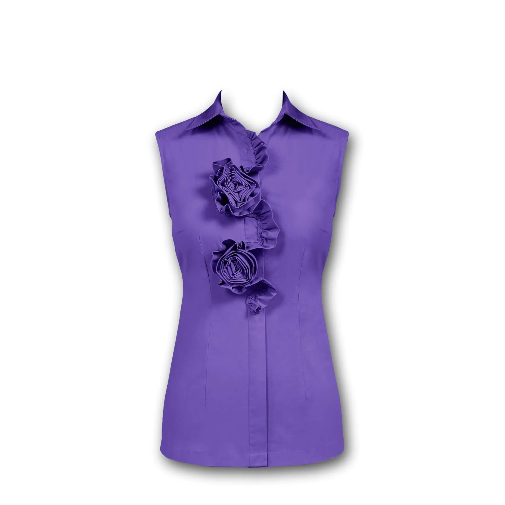 J. Peterman Women's Sleeveless Fitted Button Down - Rosette Button Blouse - Multiple Colors