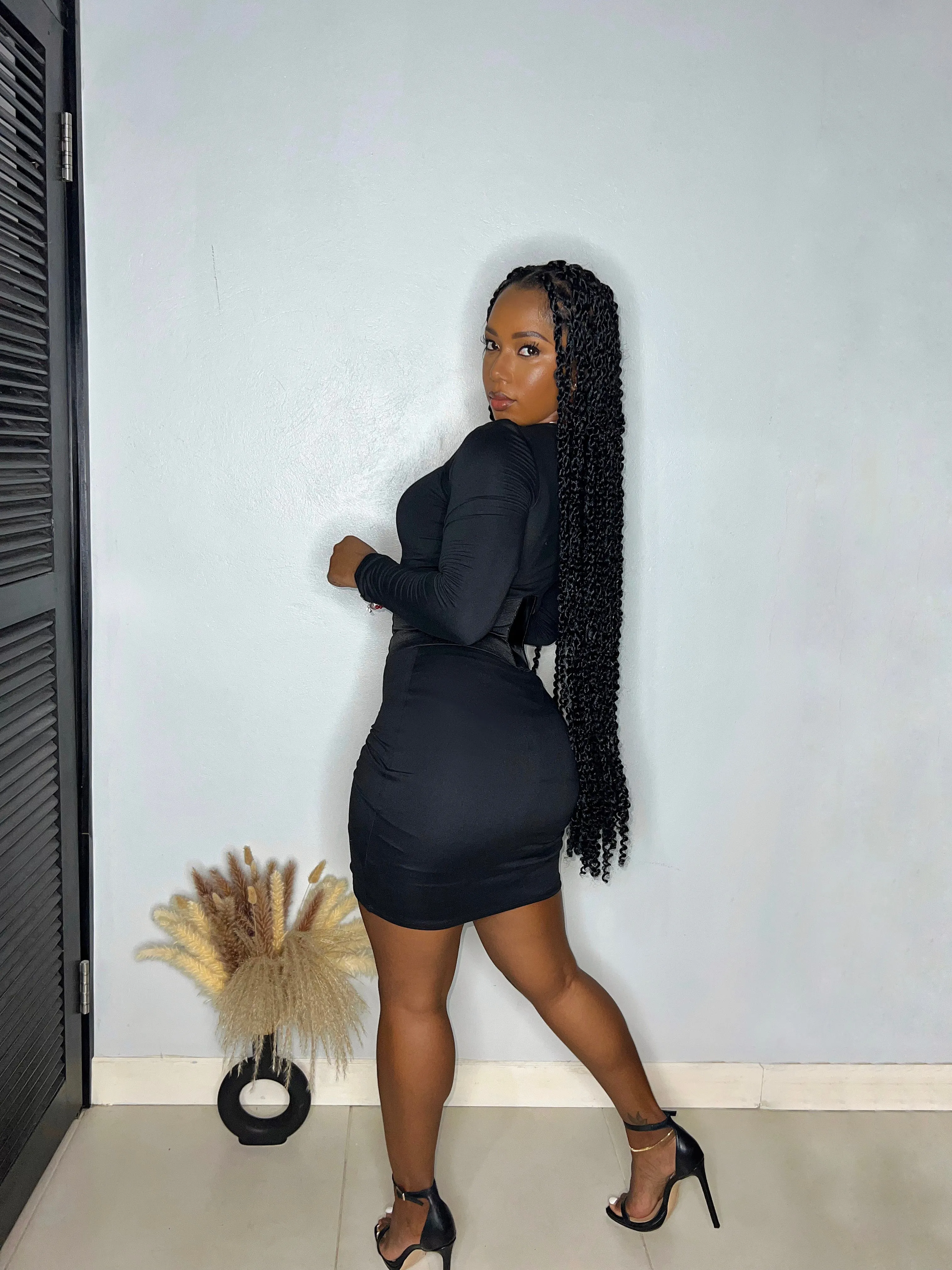 Jordyn Double Layered Midi Dress- Black