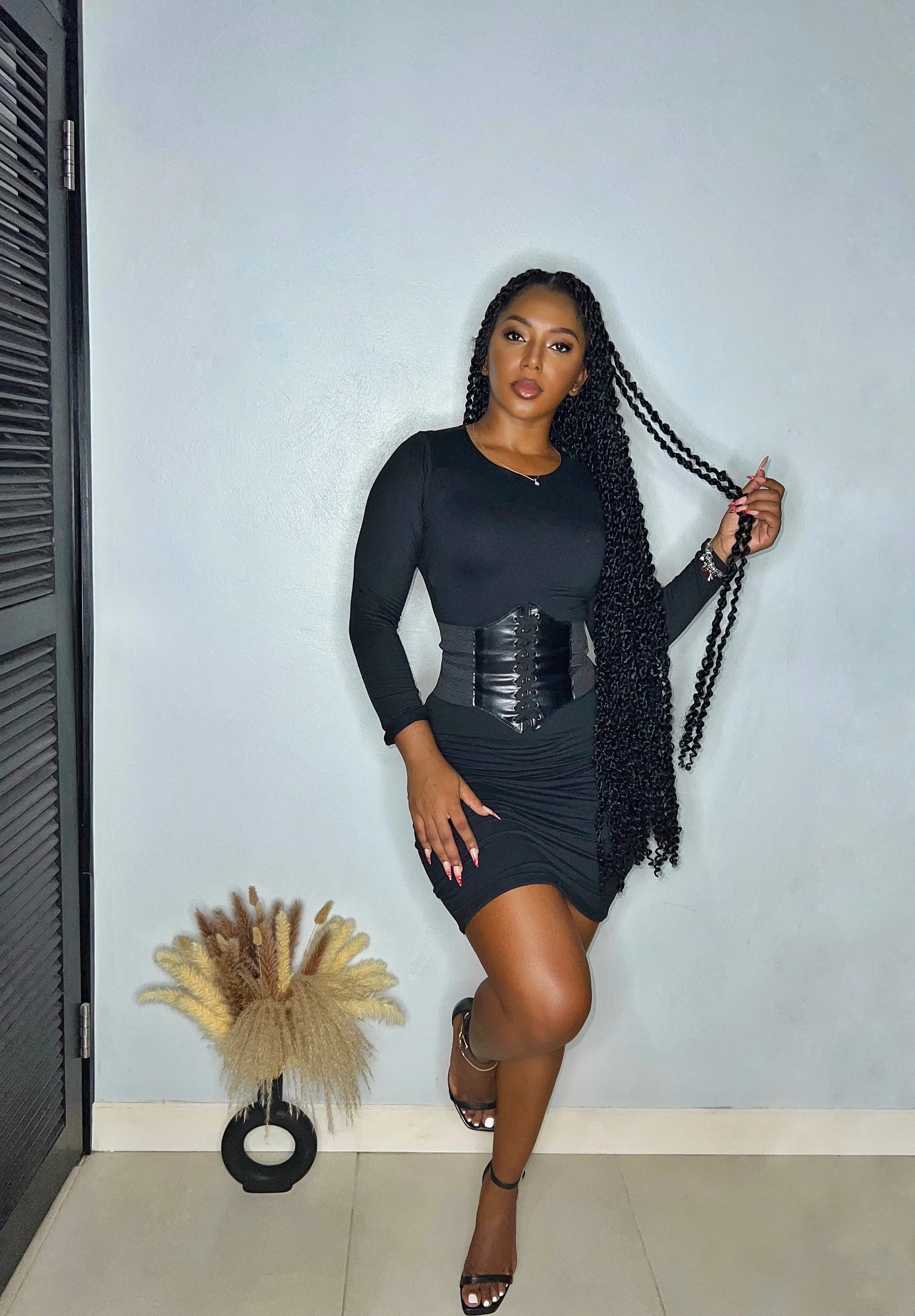 Jordyn Double Layered Midi Dress- Black