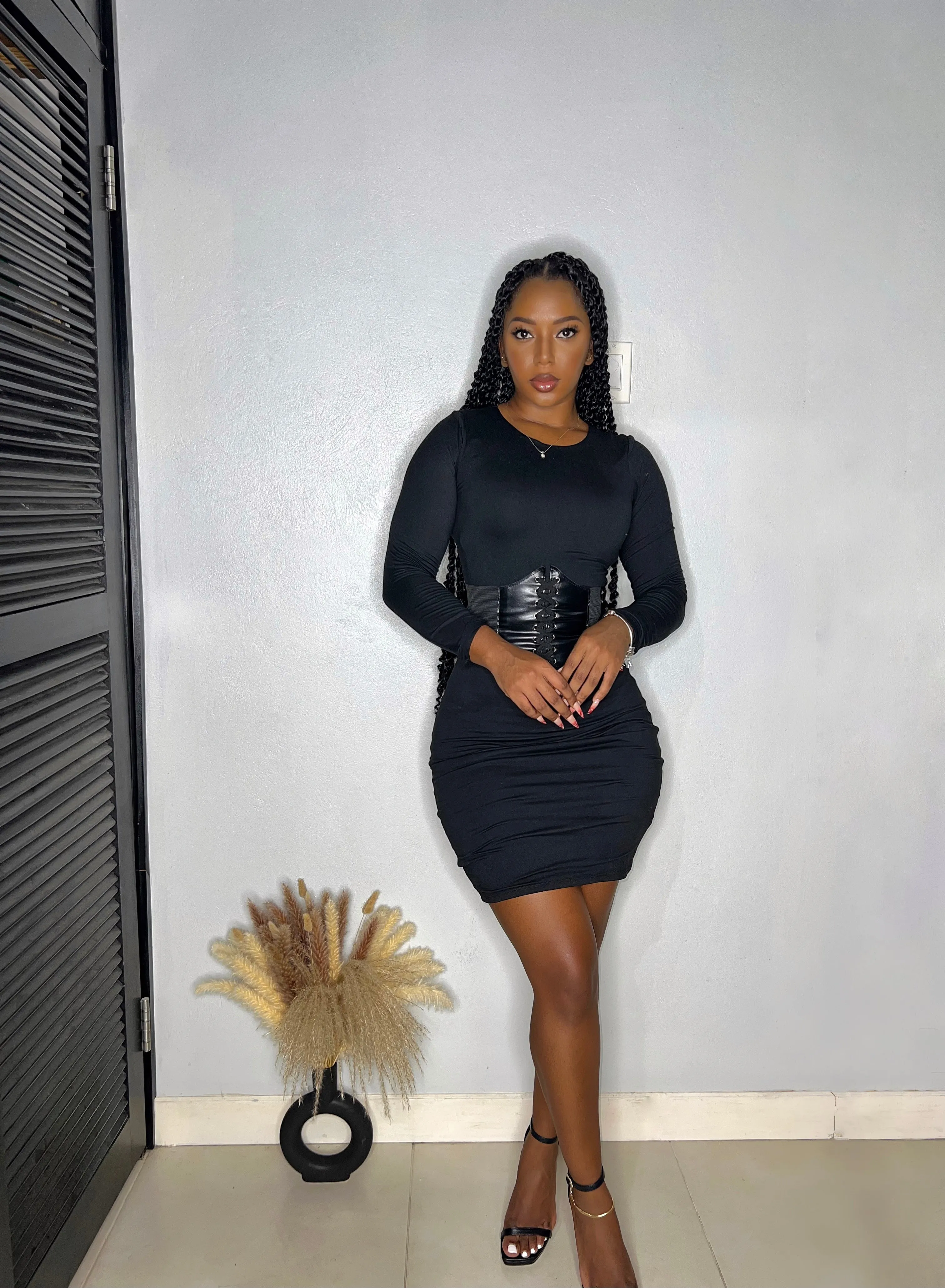 Jordyn Double Layered Midi Dress- Black