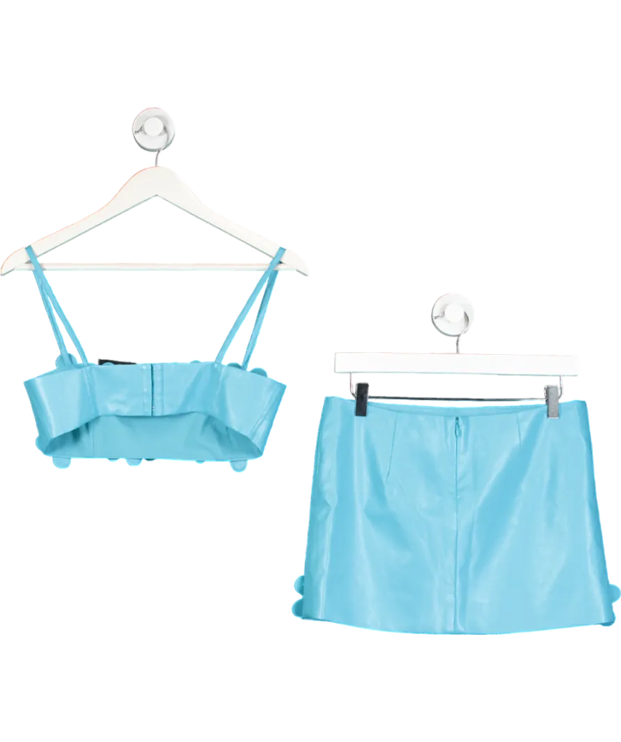 Lovers and Friends Blue Nova Faux Leather Crop Top & Nova Faux Leather Mini Skirt UK S
