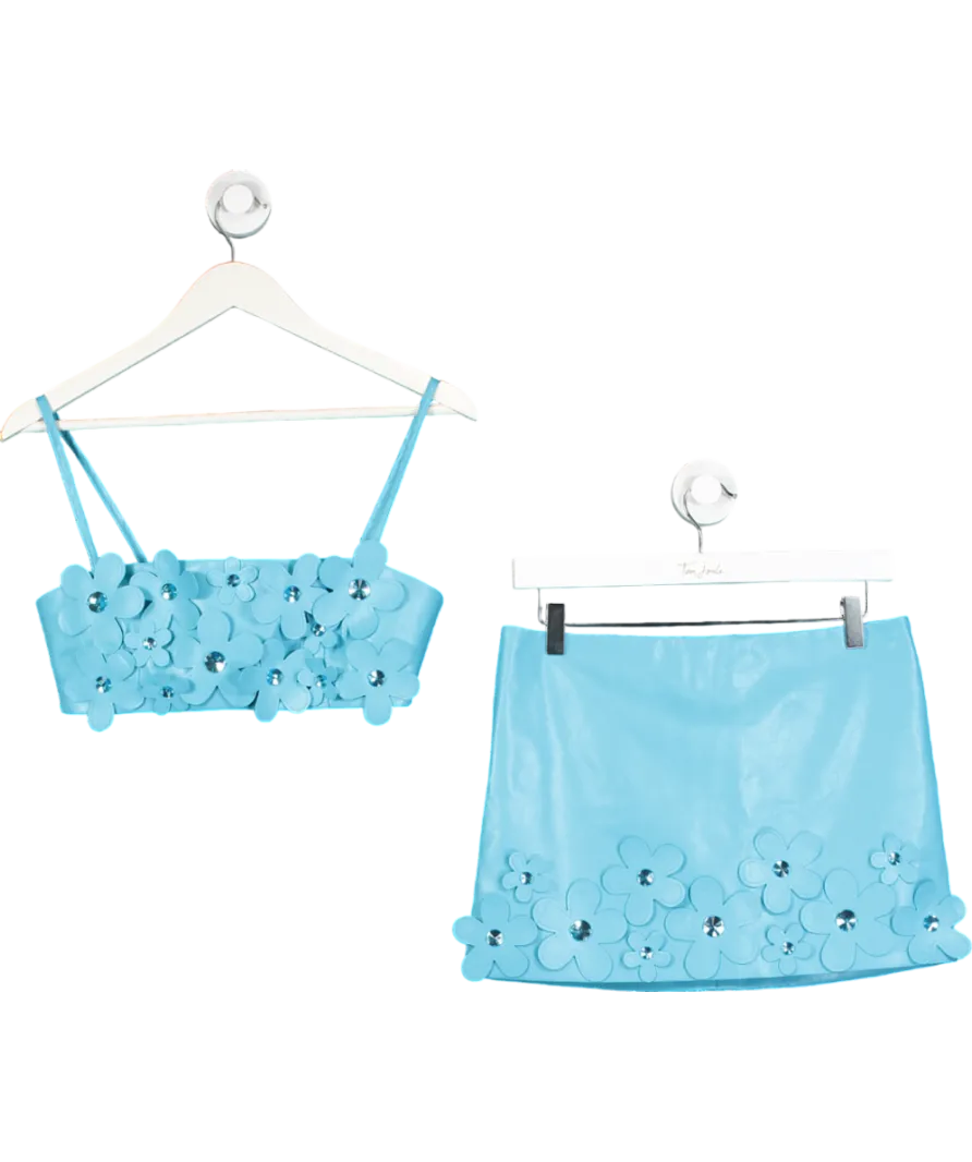 Lovers and Friends Blue Nova Faux Leather Crop Top & Nova Faux Leather Mini Skirt UK S
