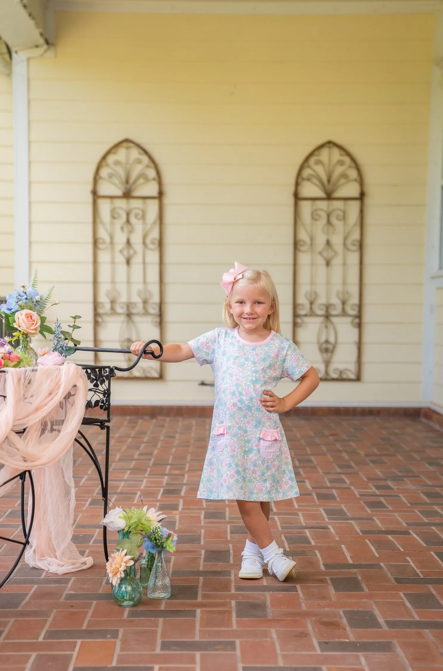 Mary Chase SS Pink Floral Gingham Dress