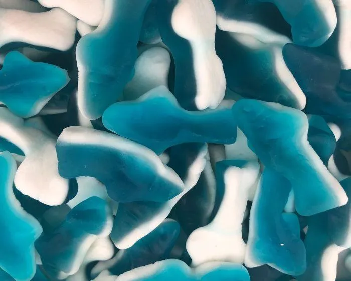 Mini Blue Gummi Sharks 4.5 oz. Peg Bags
