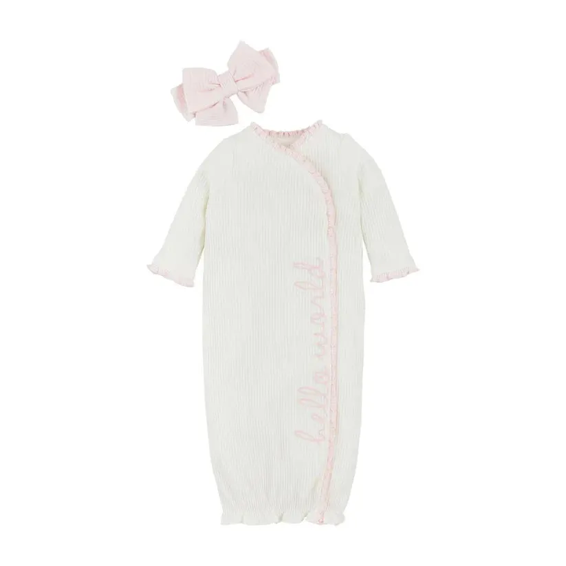 Mud Pie Chainstitch Hello World Gown Set