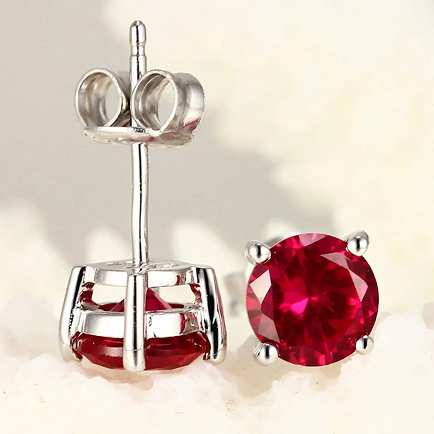 Navachi 925 Sterling Silver 18k White Gold Plated 2.5ct 5MM Round Ruby Emerald Sapphire Stud Earrings