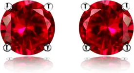 Navachi 925 Sterling Silver 18k White Gold Plated 2.5ct 5MM Round Ruby Emerald Sapphire Stud Earrings