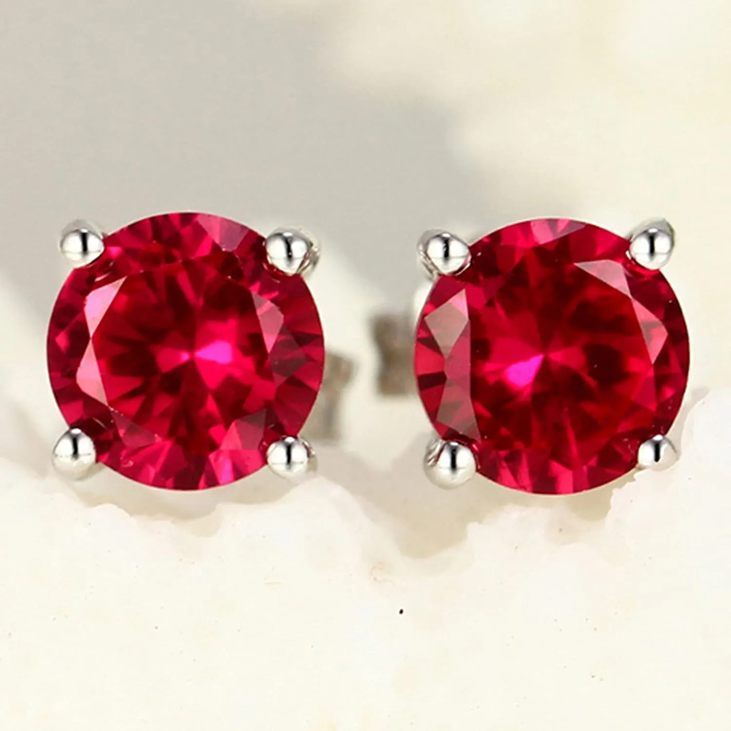 Navachi 925 Sterling Silver 18k White Gold Plated 2.5ct 5MM Round Ruby Emerald Sapphire Stud Earrings