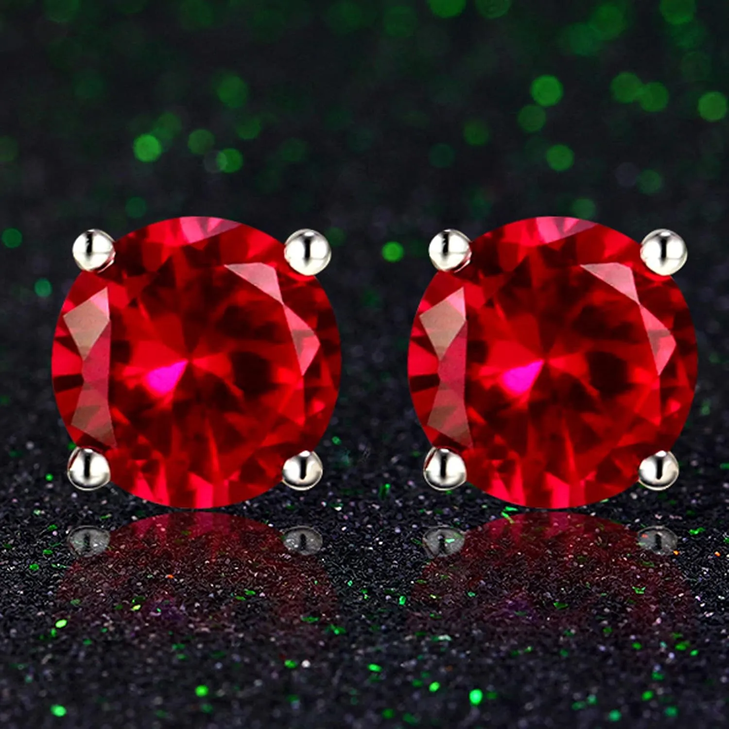 Navachi 925 Sterling Silver 18k White Gold Plated 2.5ct 5MM Round Ruby Emerald Sapphire Stud Earrings