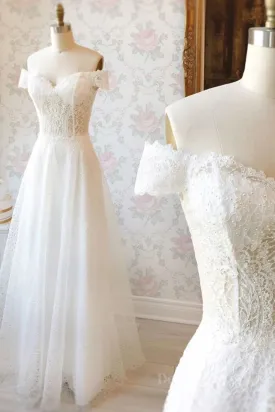 Off the Shoulder White Lace Long Prom Dress withe Beading Off Shoulder White Lace Formal Dress White Lace Evening Dress