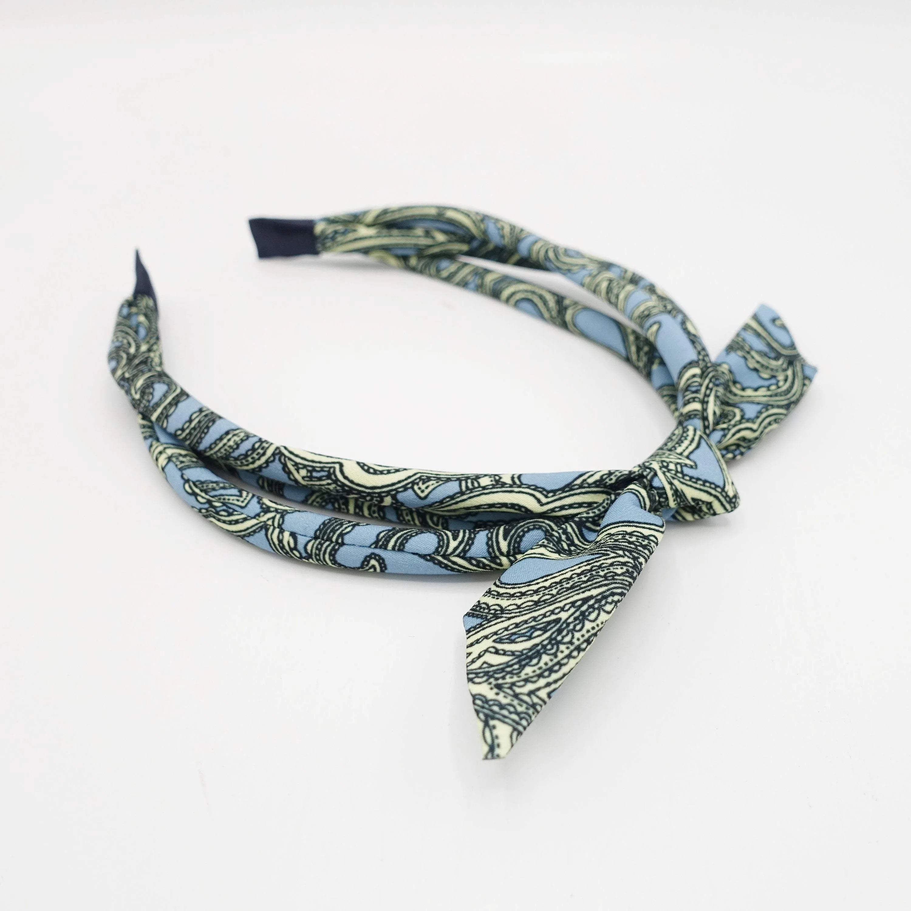 paisley print bow knot triple fabric strand headband unique thin hairband women hair accessory