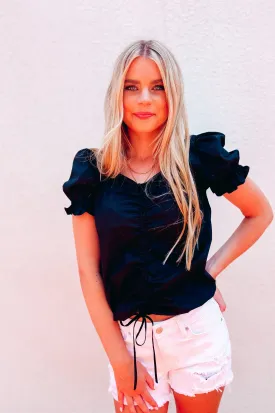 Paris With Love Puff Sleeve Top Black
