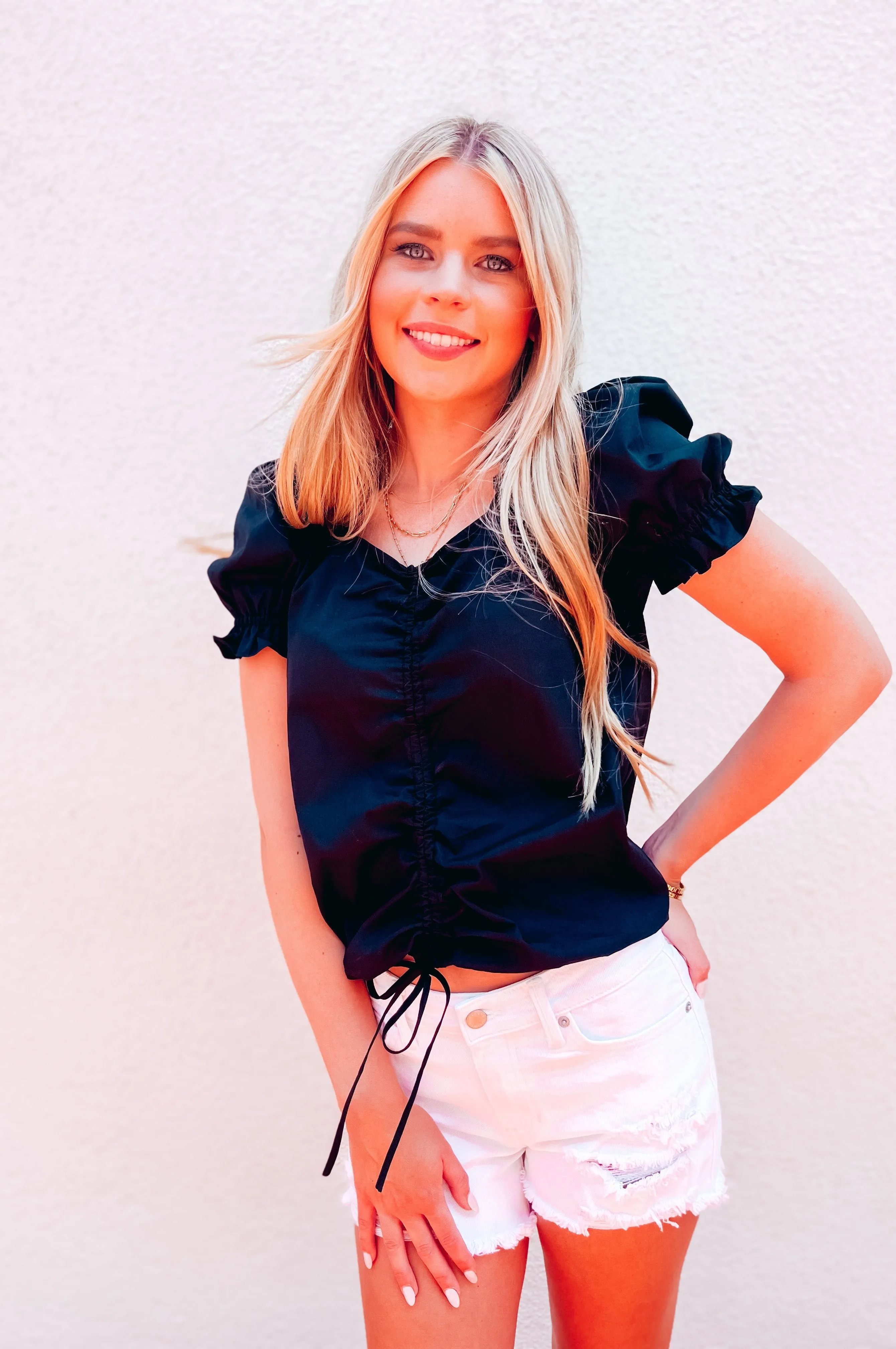 Paris With Love Puff Sleeve Top Black