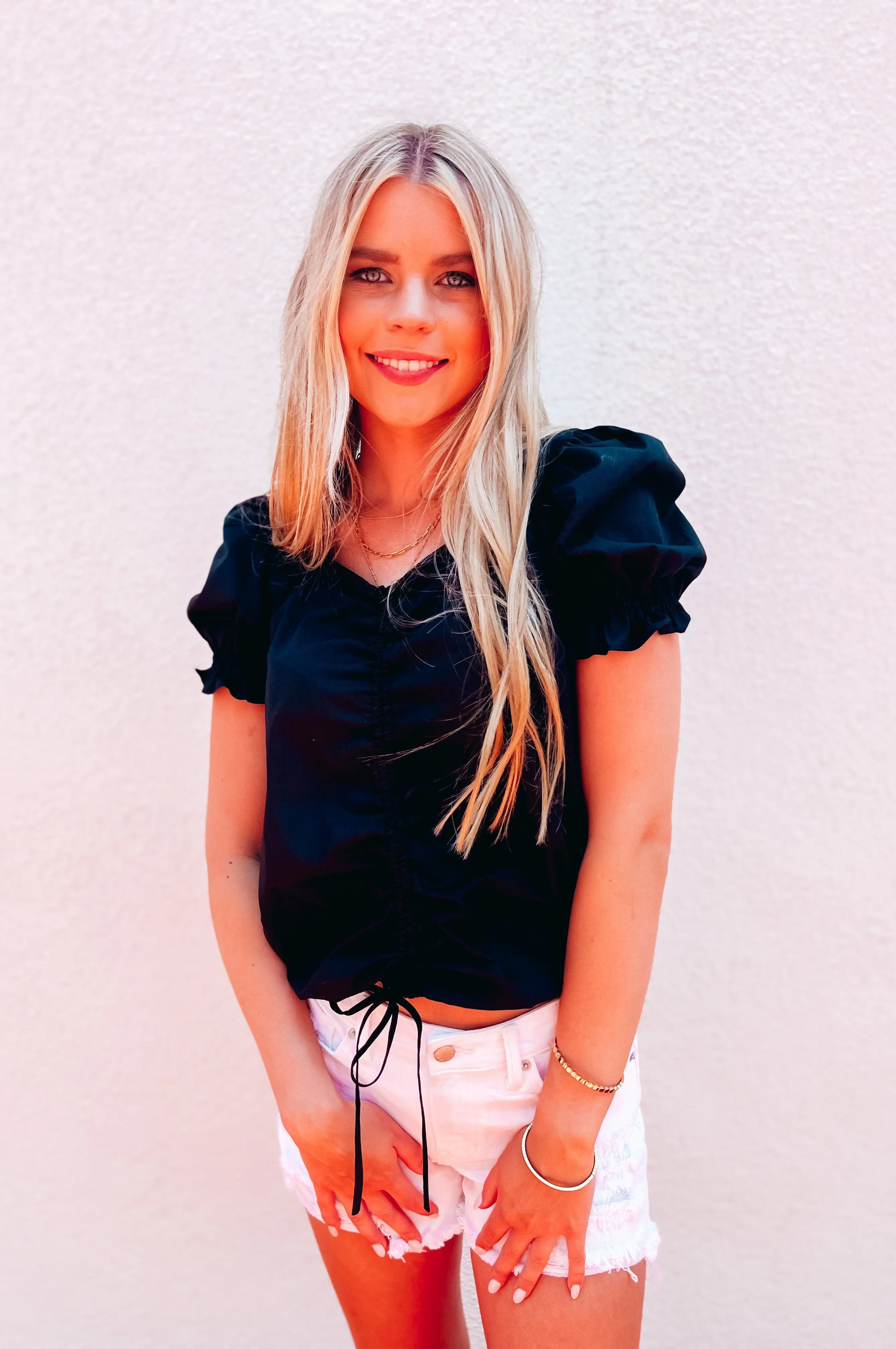 Paris With Love Puff Sleeve Top Black