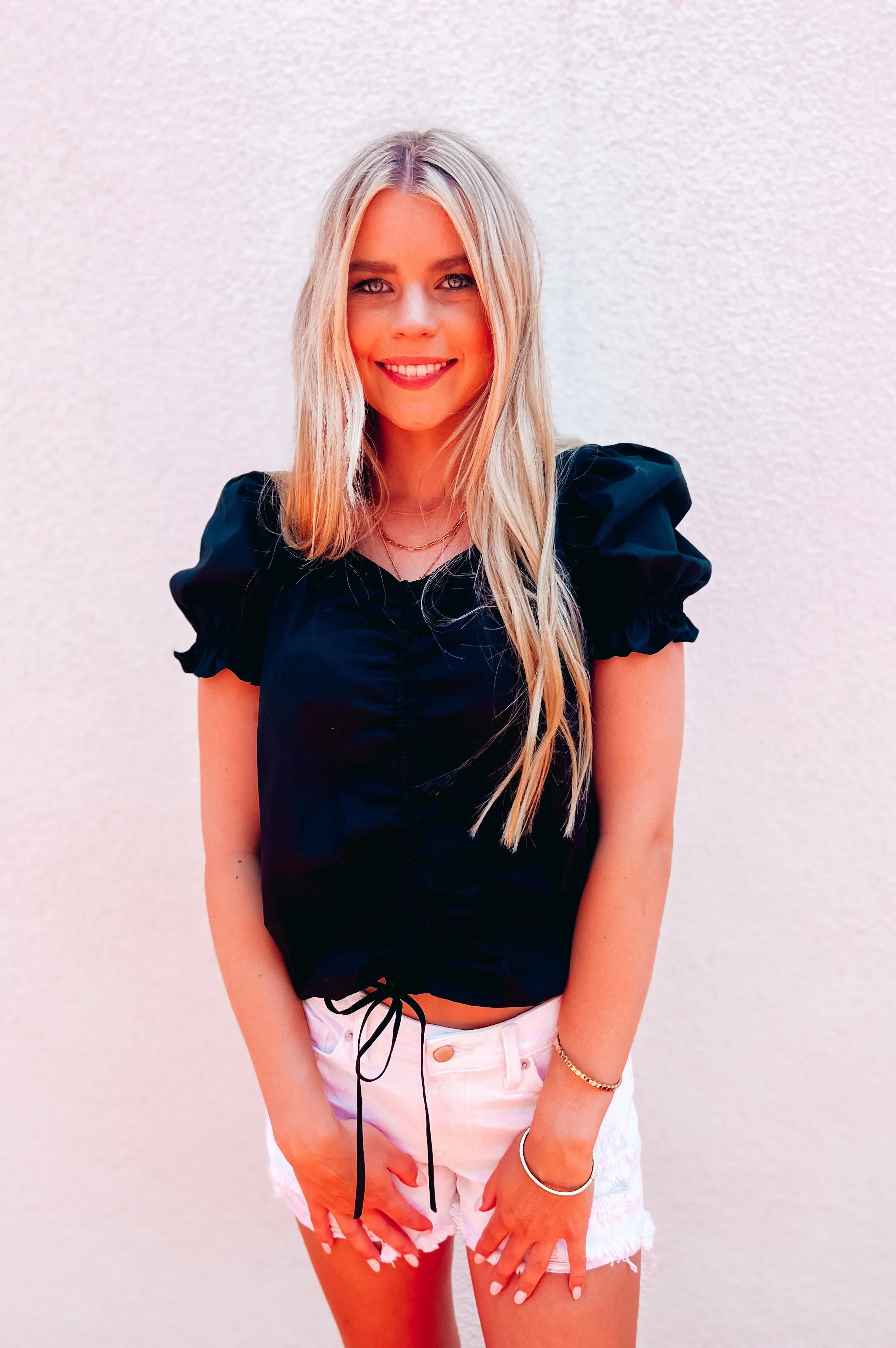 Paris With Love Puff Sleeve Top Black