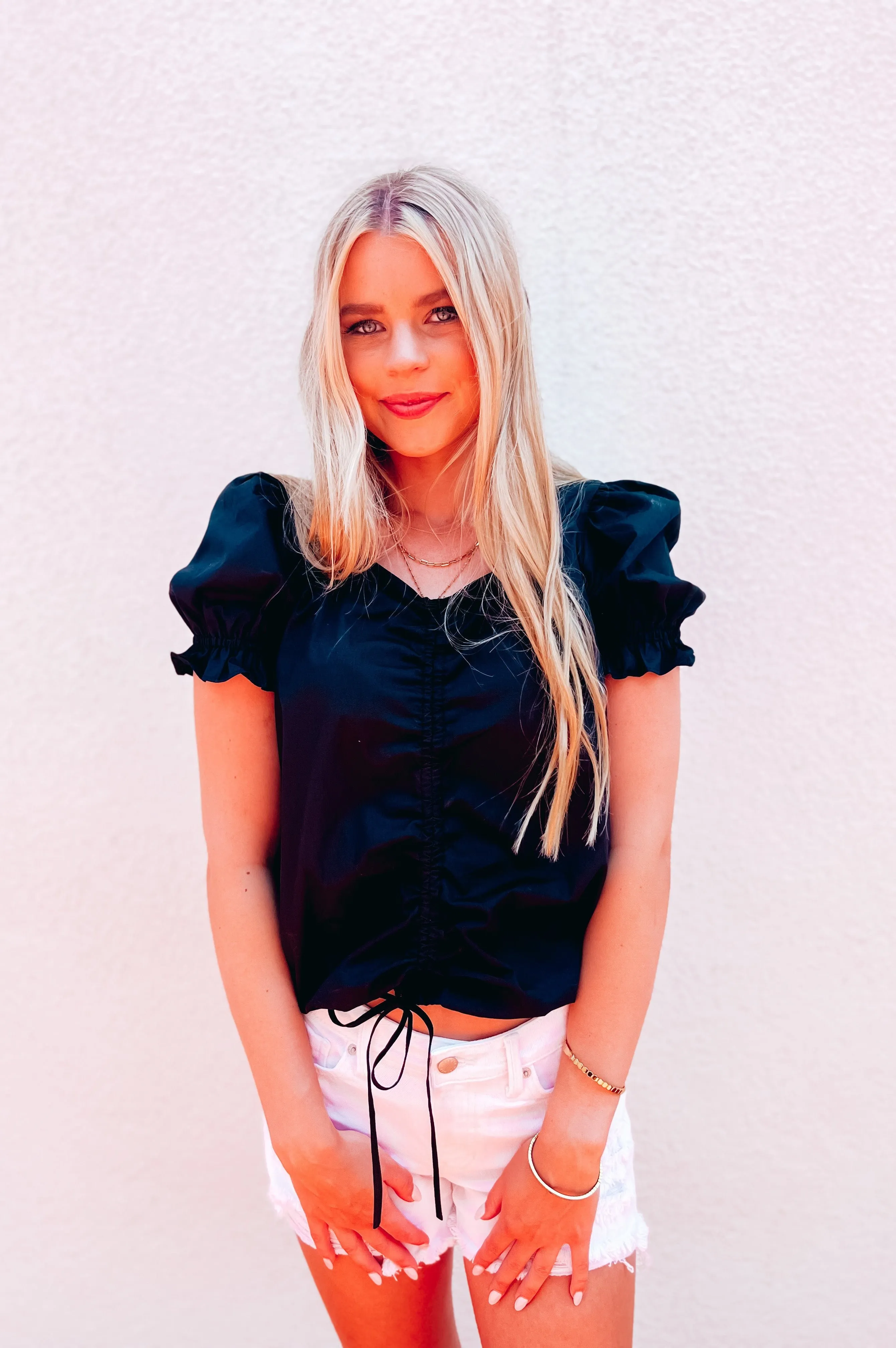 Paris With Love Puff Sleeve Top Black