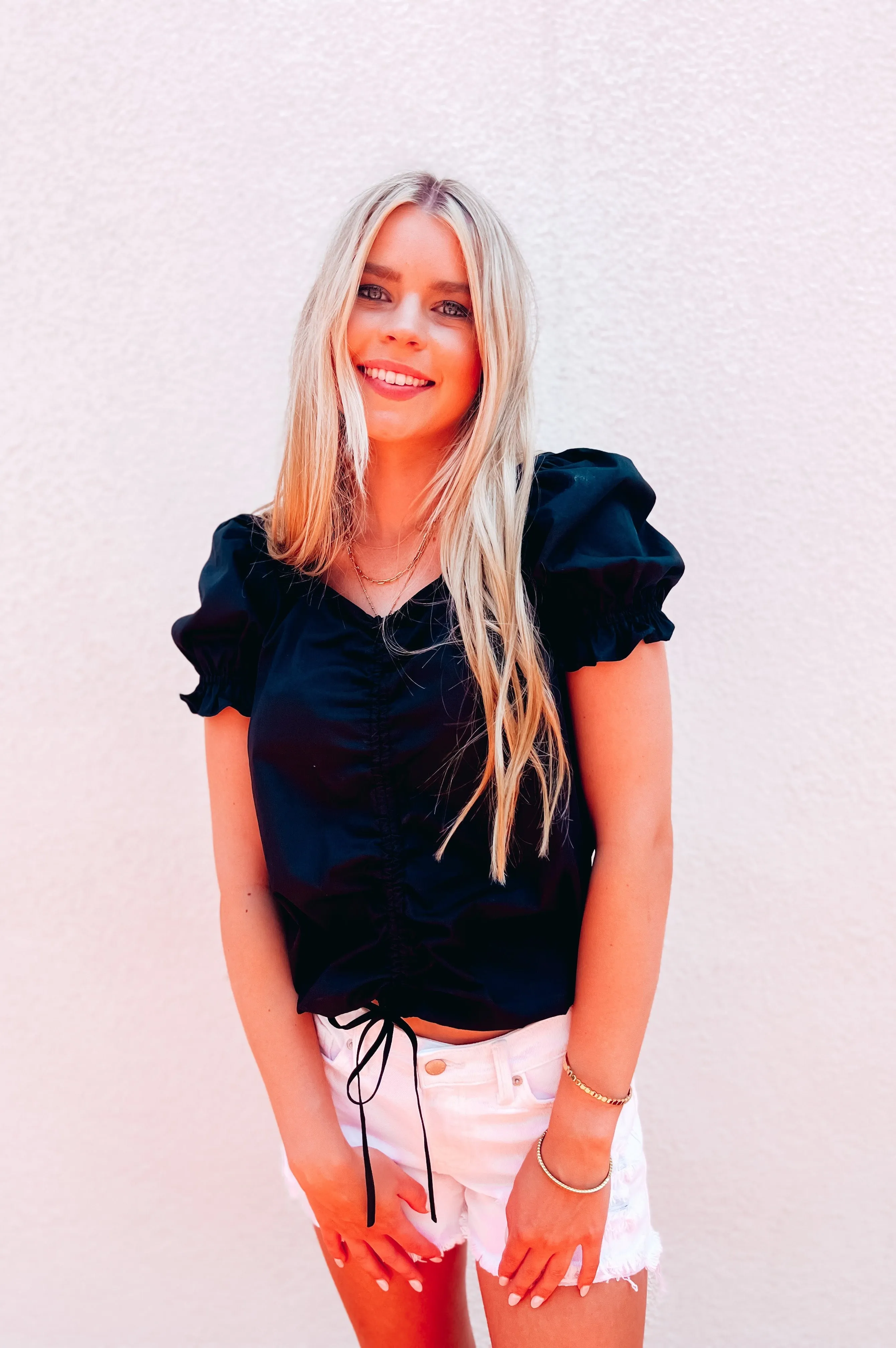 Paris With Love Puff Sleeve Top Black
