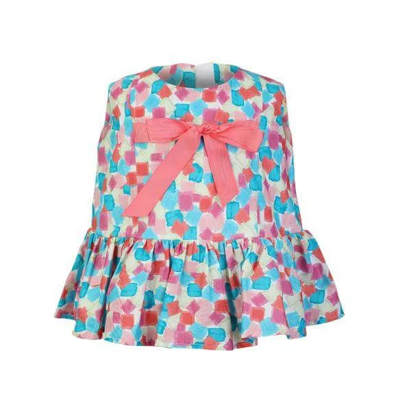PEACH BLUE FLORAL DRESS SHORT SET WITH HAIR BAND