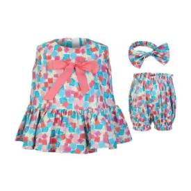 PEACH BLUE FLORAL DRESS SHORT SET WITH HAIR BAND