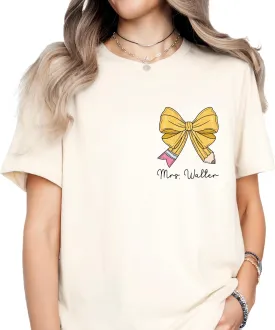 Personalized Teacher Shirts for Women Elementary Teacher Bow Shirt Customize Teacher Appreciation Gifts Coquette Tee End of Year Teacher Shirts Cute Teacher Shirts with Custom Name