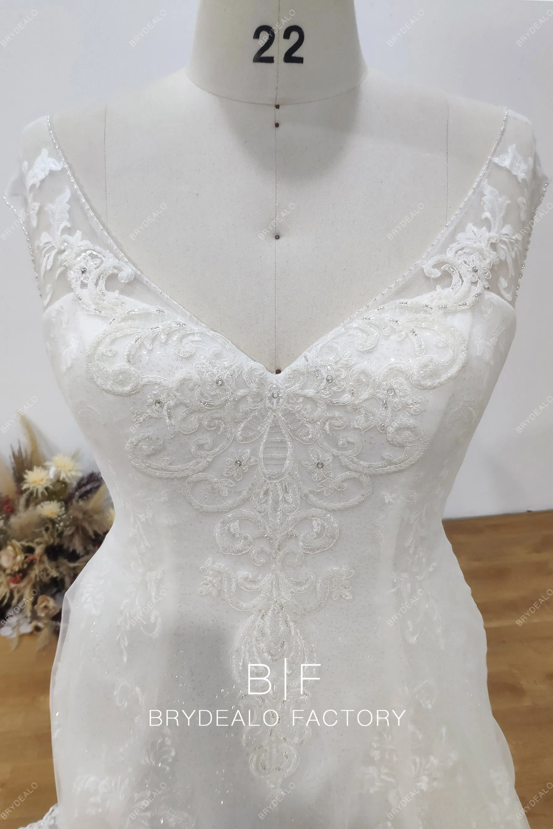 Plus Size Designer Lace Glitter Modern Ball Gown Wedding Dress