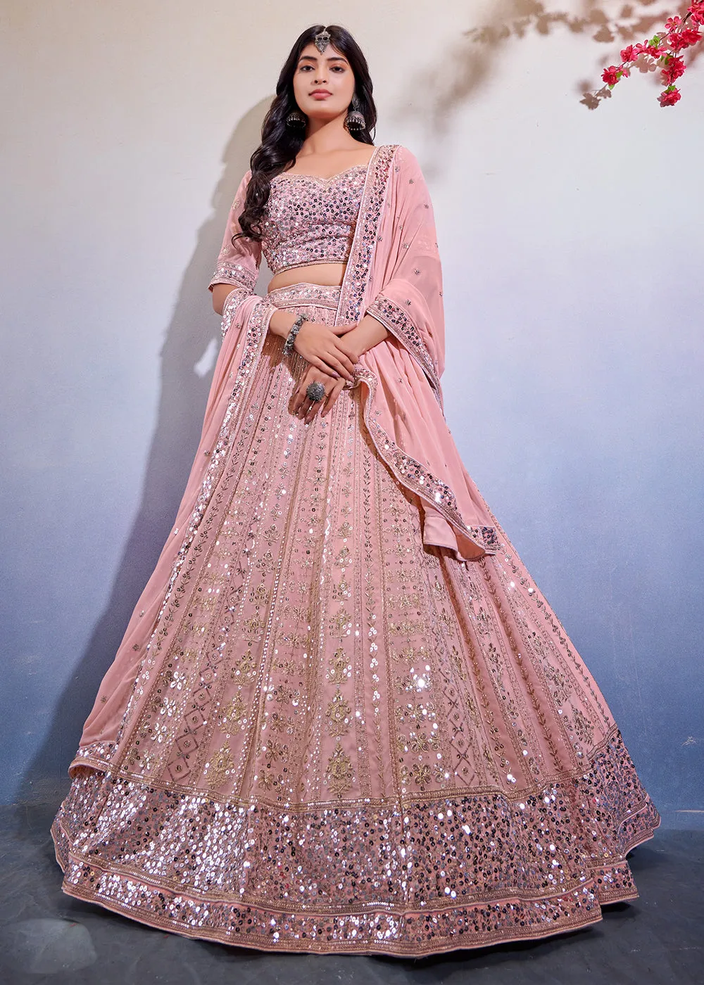 Premium Georgette Exquisite Baby Pink Marriage Wear Lehenga Choli