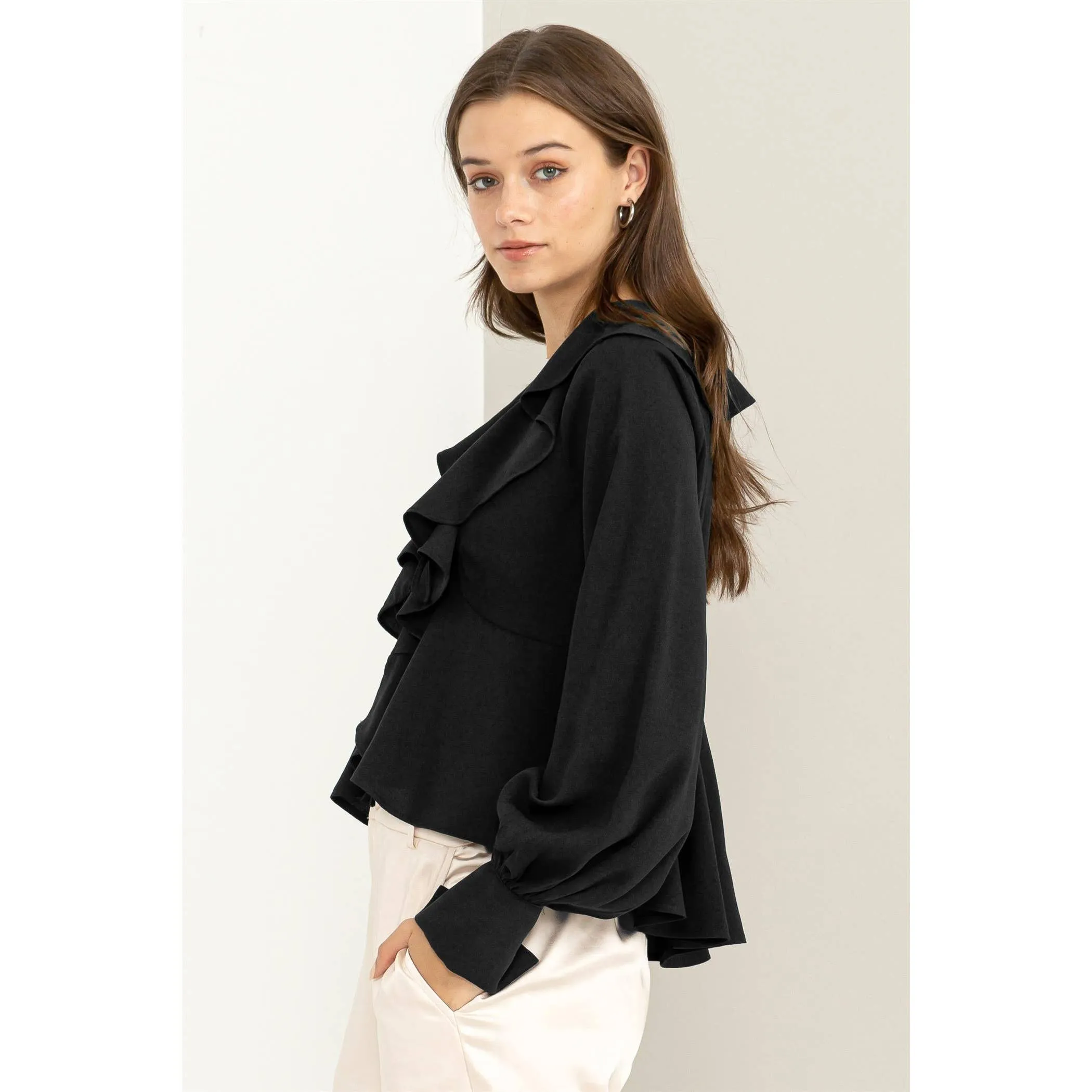 Ruffled Tie-Front Blouse