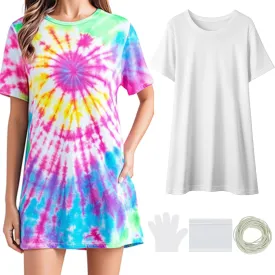 Silkfly White Cotton Dress Shirt for Tie Dye Plus Size Shirt Dresses DIY Items to Tie Dye Women Girls Tie Dye DIY Kit(XXX-Large)