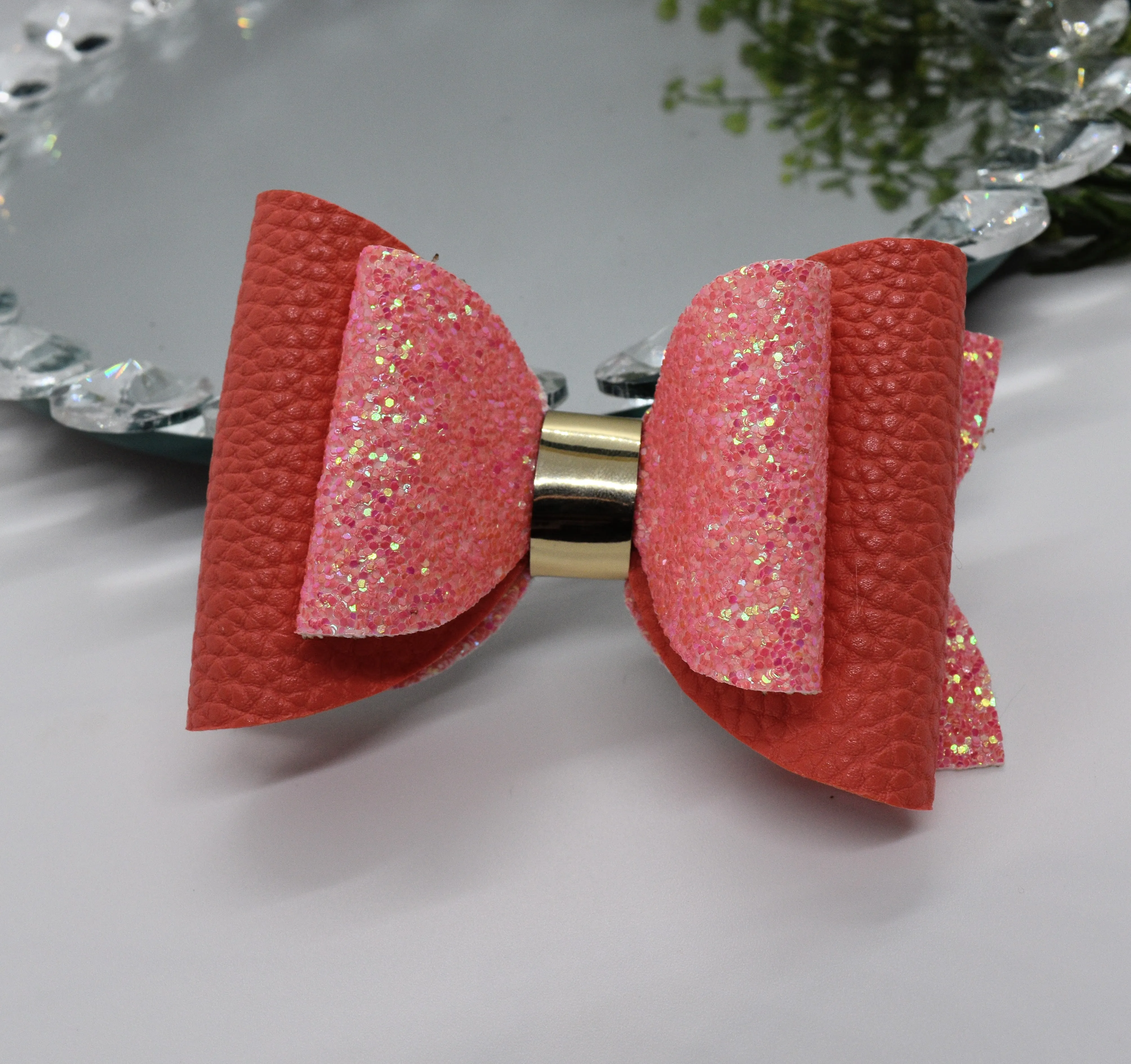 Solid Color Faux Leather Bow