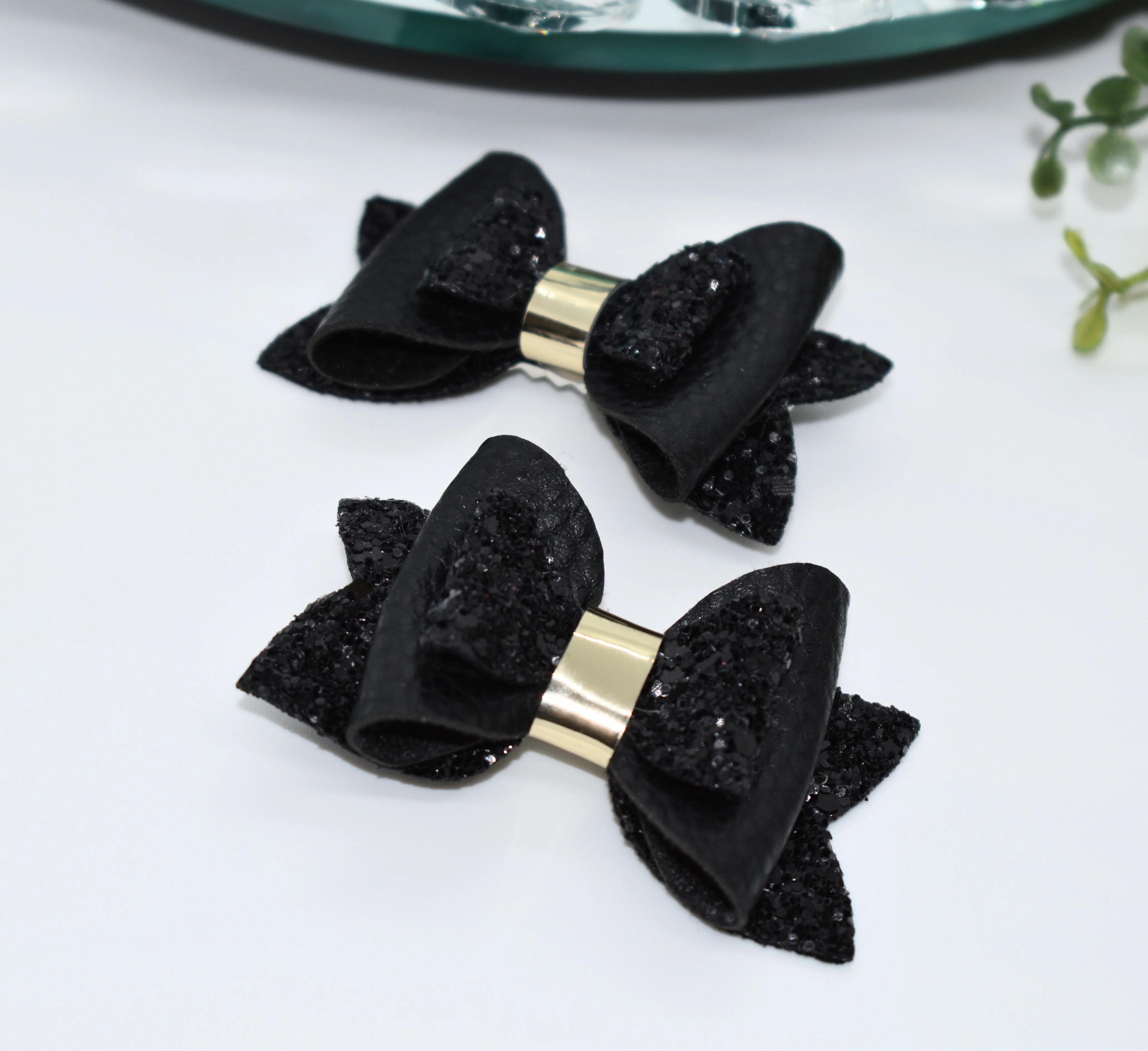 Solid Color Faux Leather Bow