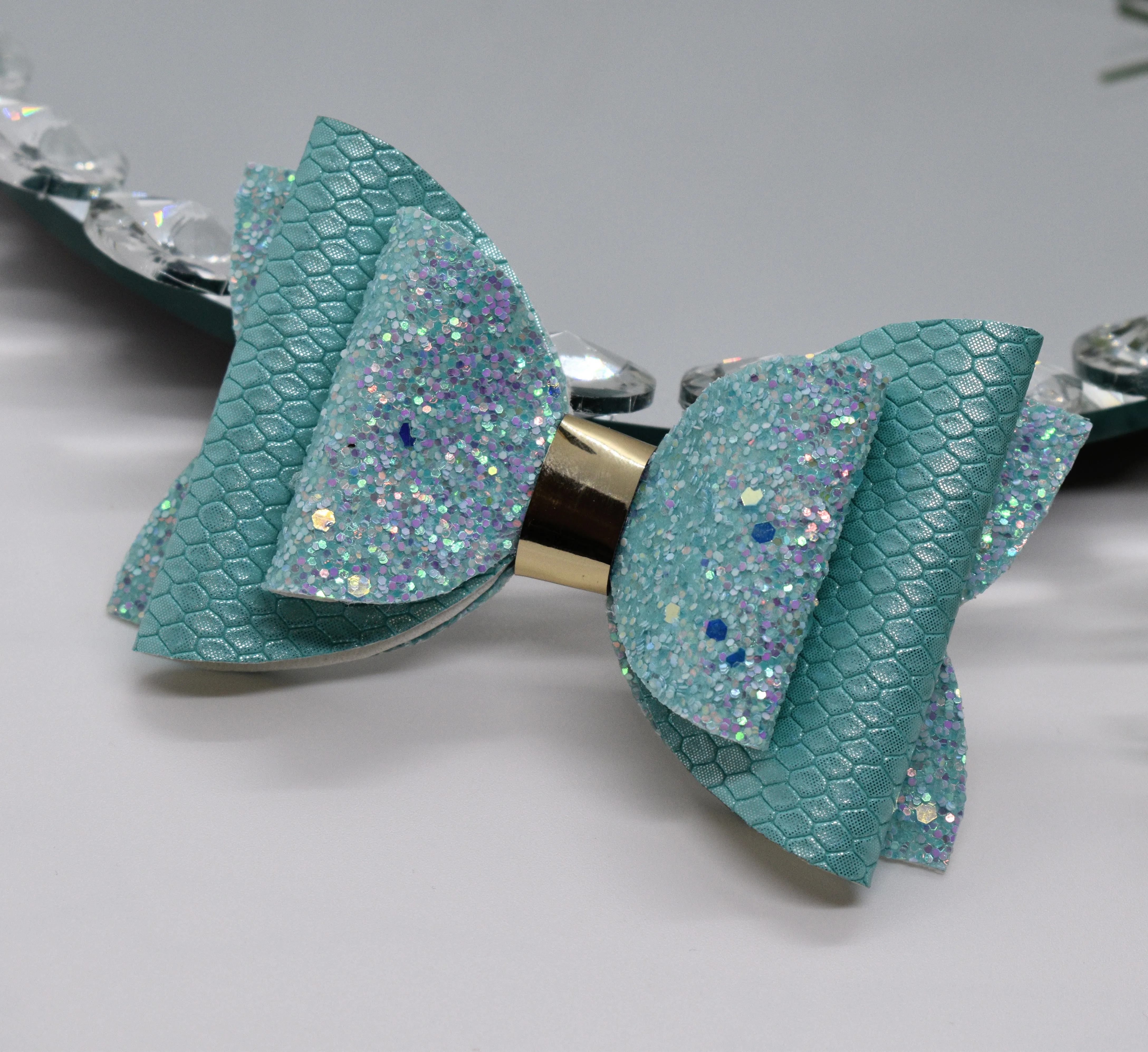 Solid Color Faux Leather Bow