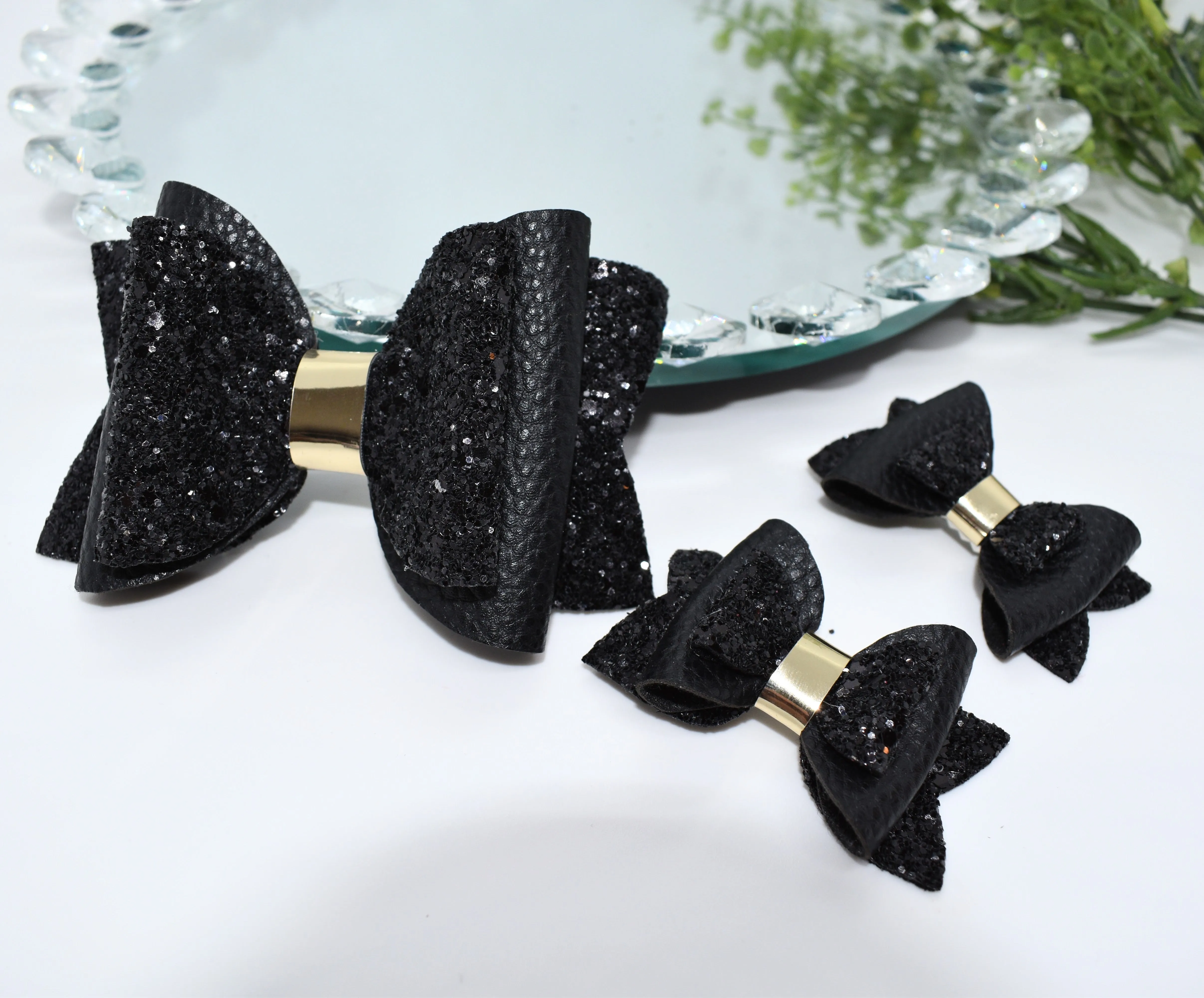 Solid Color Faux Leather Bow