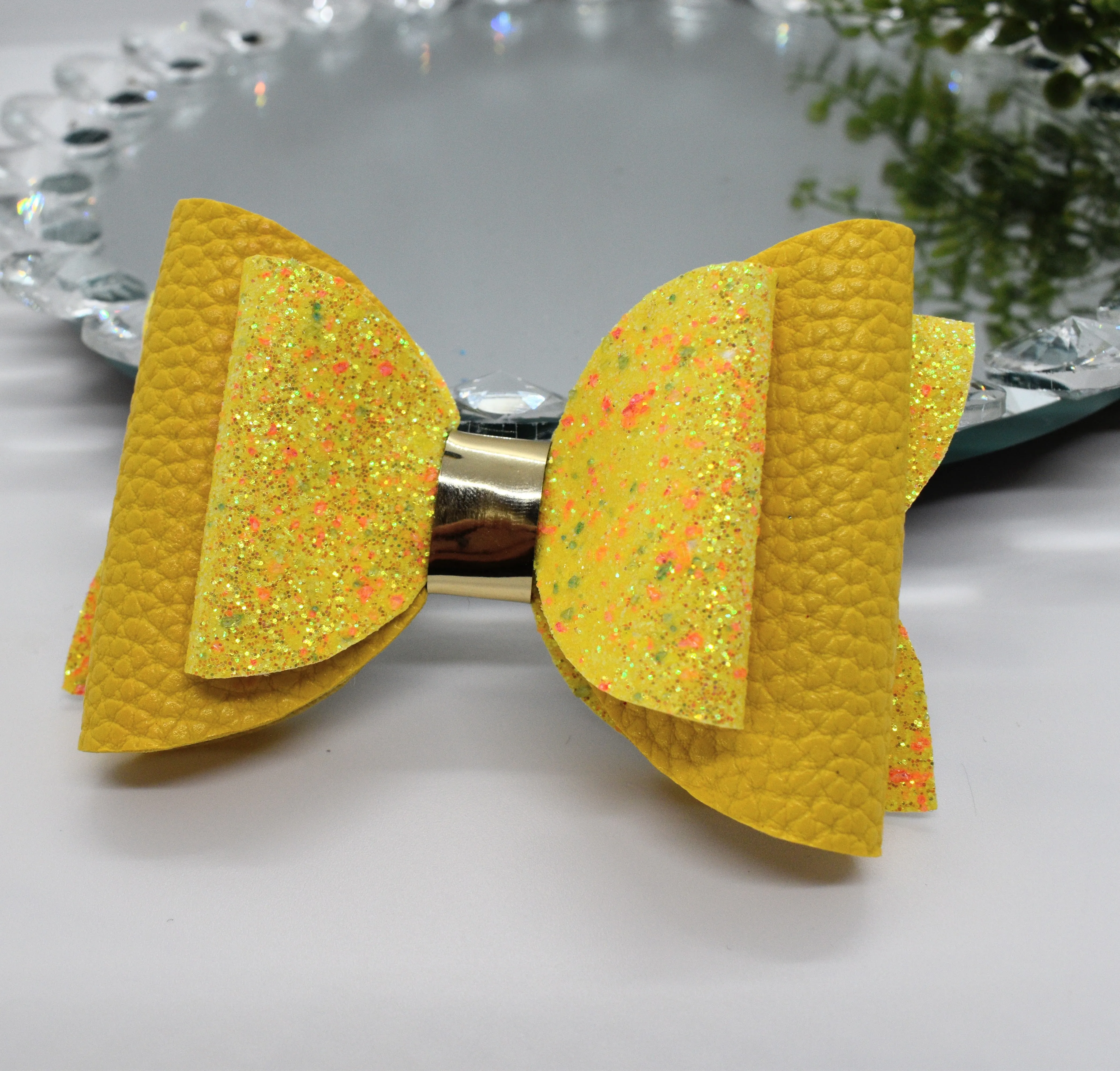 Solid Color Faux Leather Bow