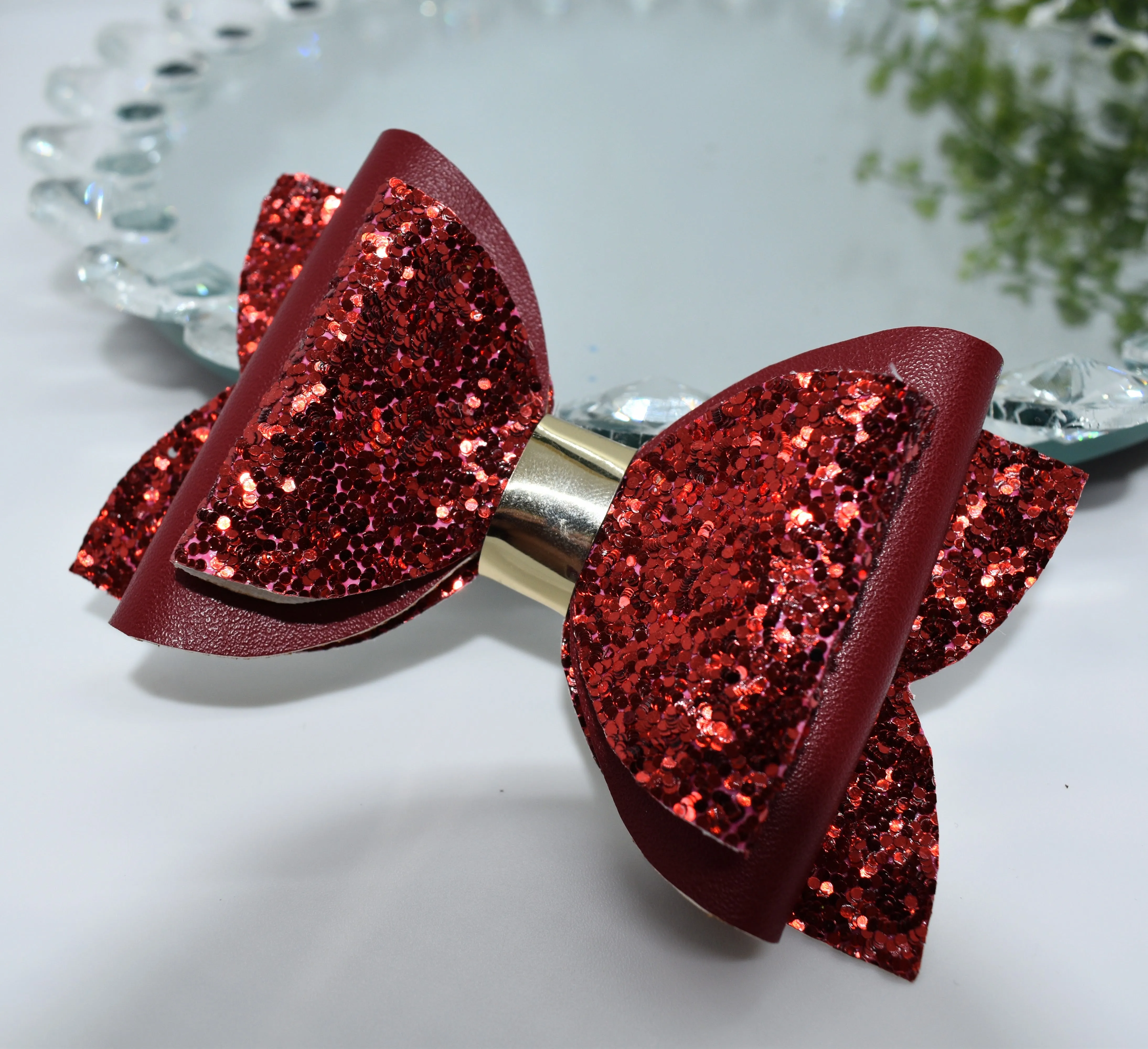 Solid Color Faux Leather Bow