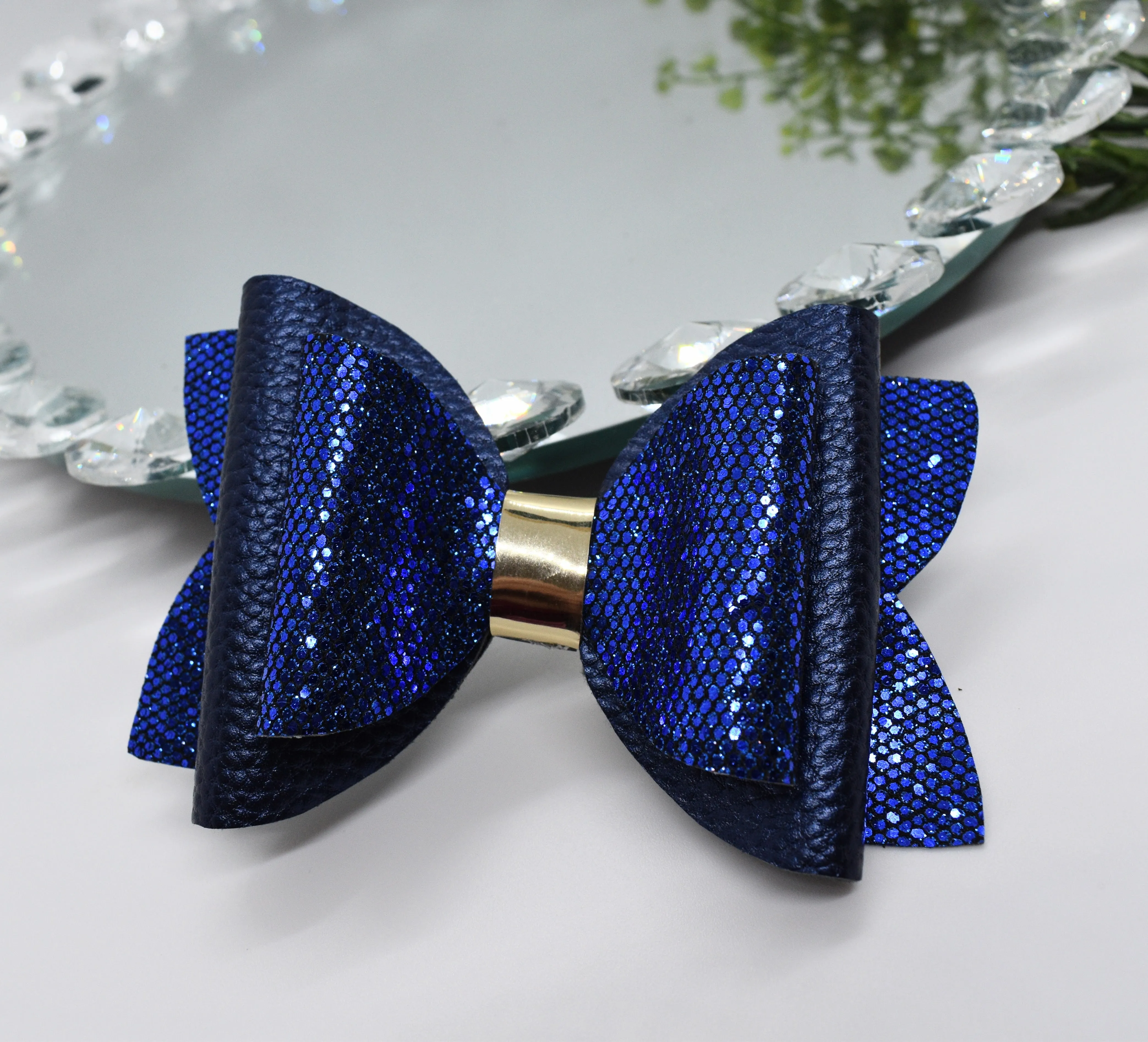 Solid Color Faux Leather Bow