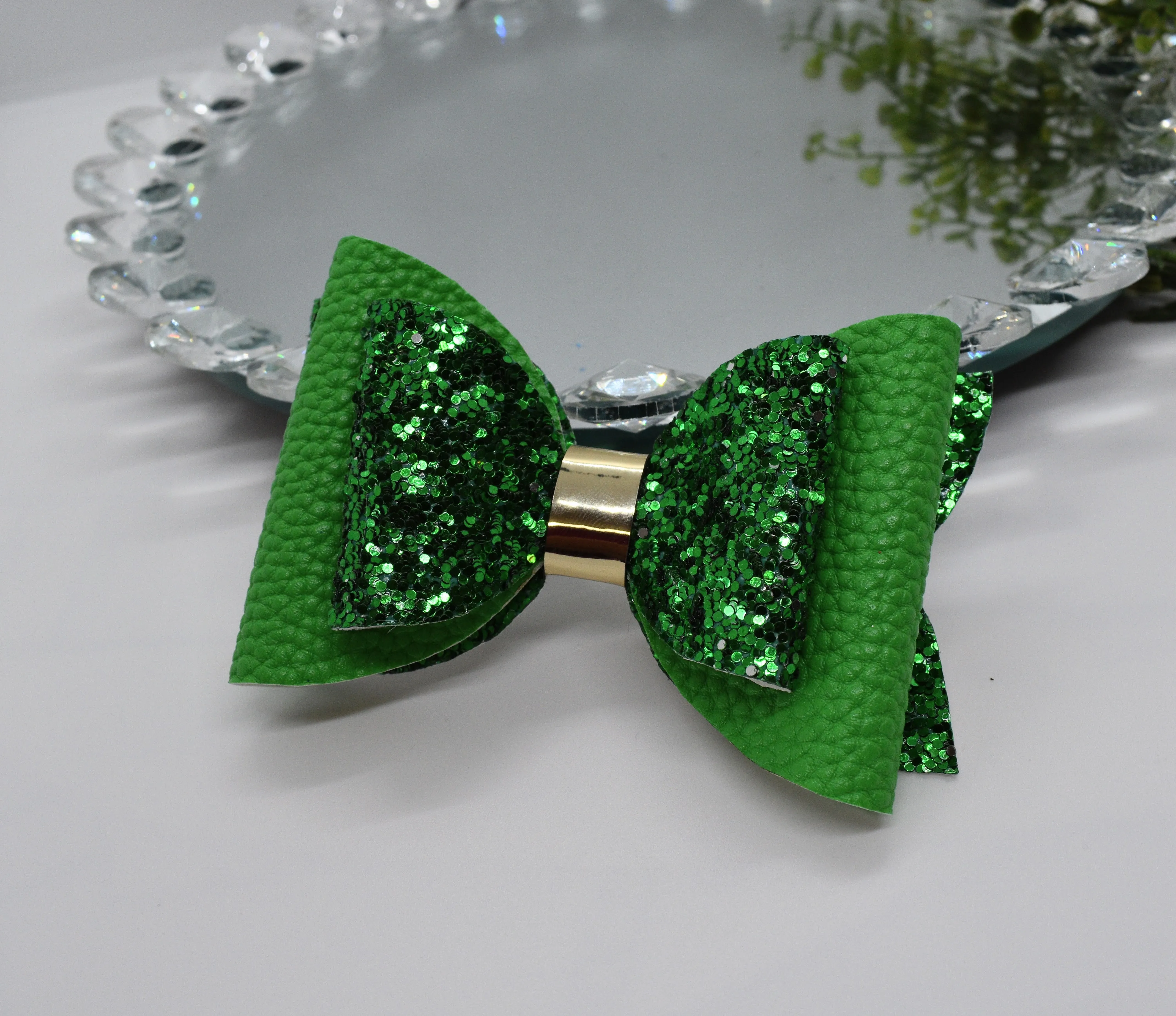 Solid Color Faux Leather Bow