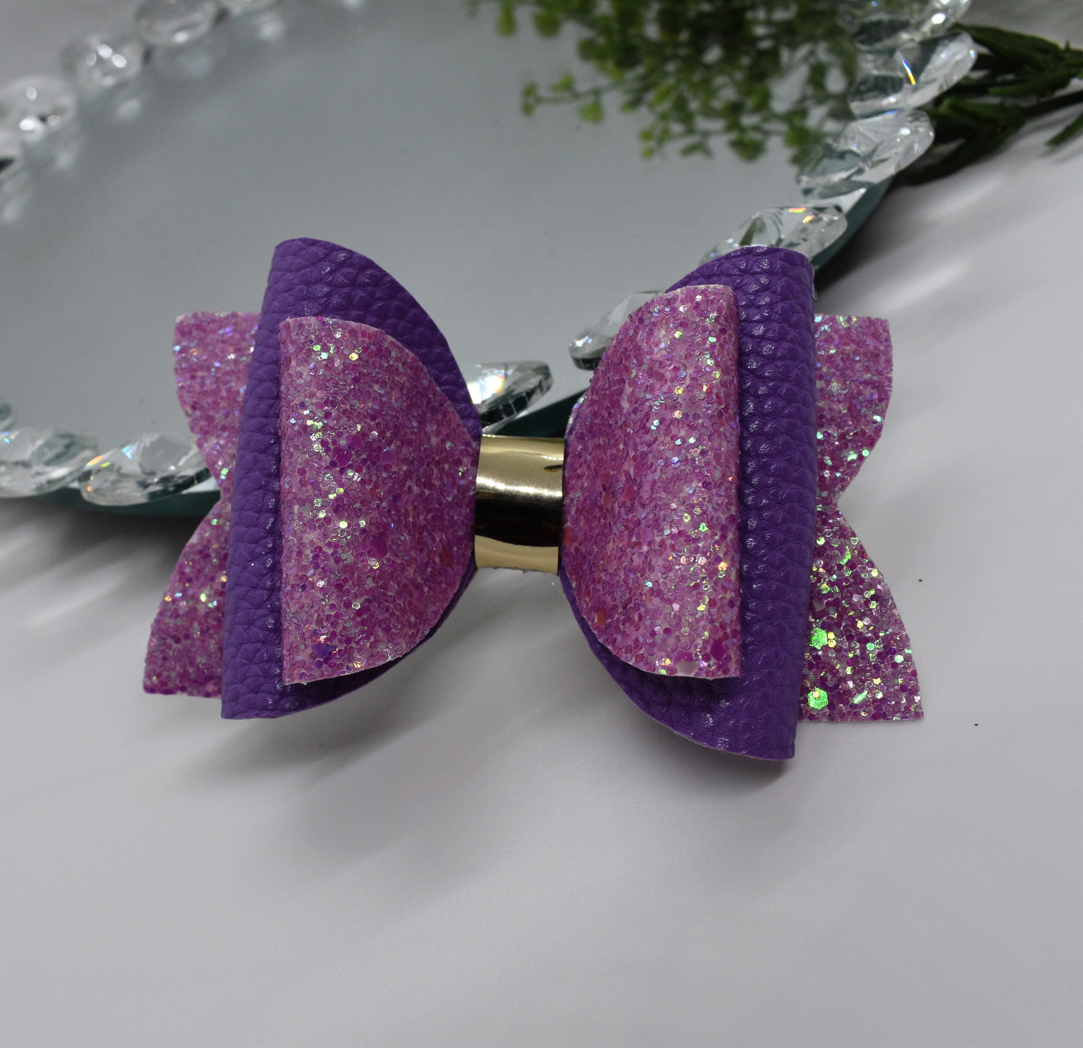 Solid Color Faux Leather Bow