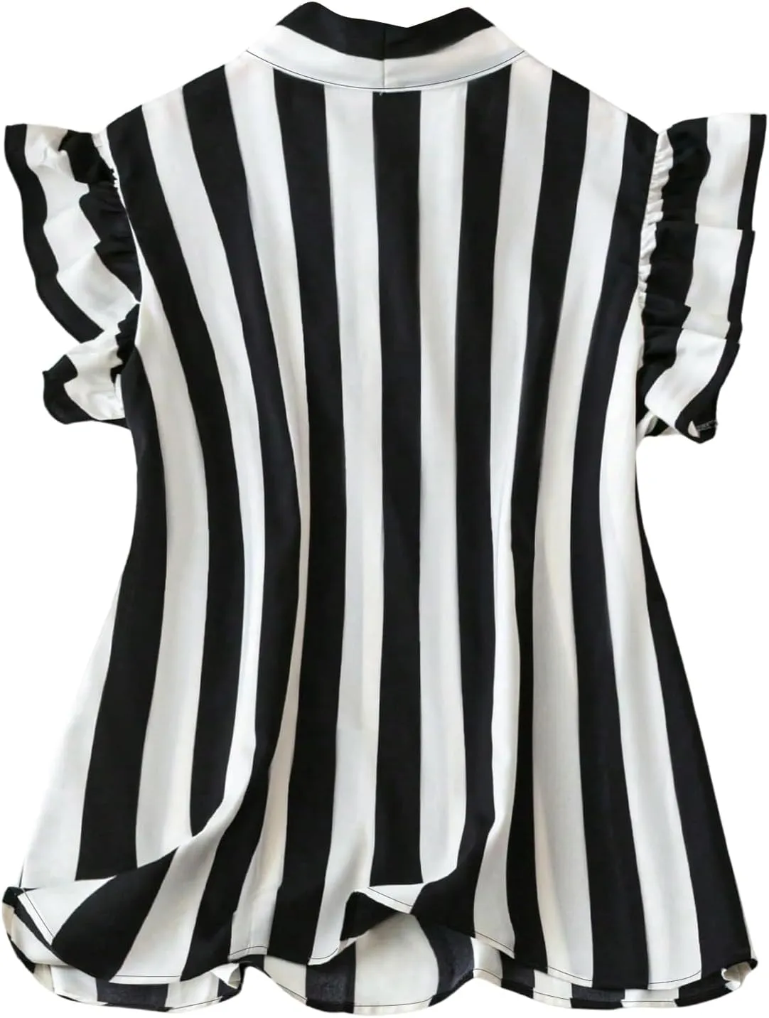 SOLY HUX Women's Plus Size Striped Tops Bow Tie Neck Ruffle Cap Sleeve Office Work Blouse