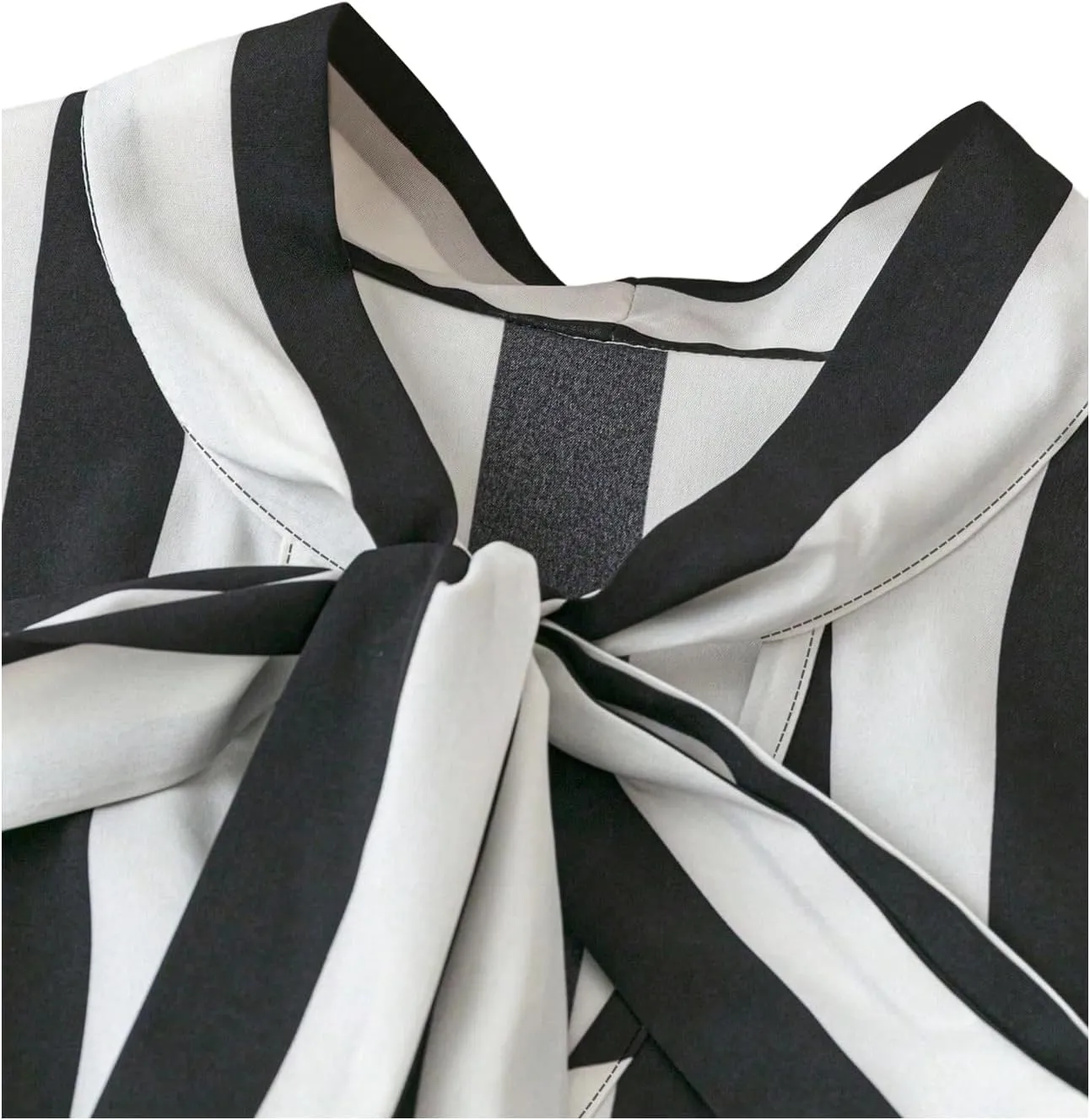 SOLY HUX Women's Plus Size Striped Tops Bow Tie Neck Ruffle Cap Sleeve Office Work Blouse