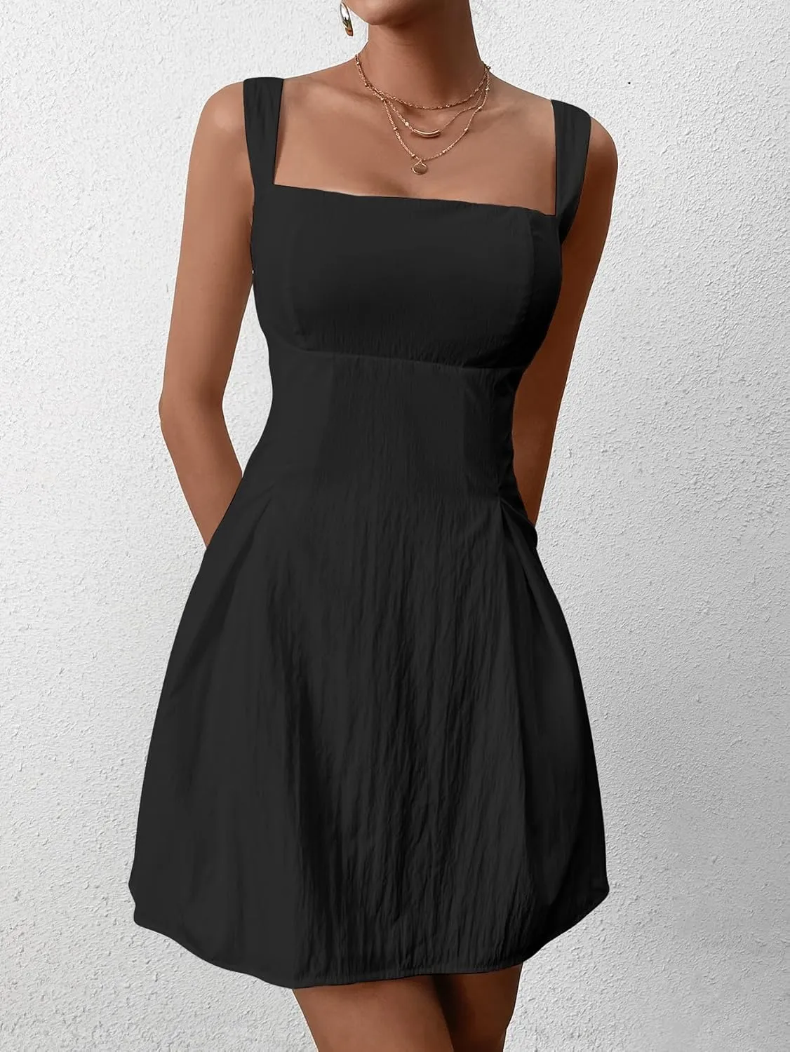 Square Neck Mini Dress Bow Tie Backless Sundress Short Summer Dresses for Women 2024 Casual