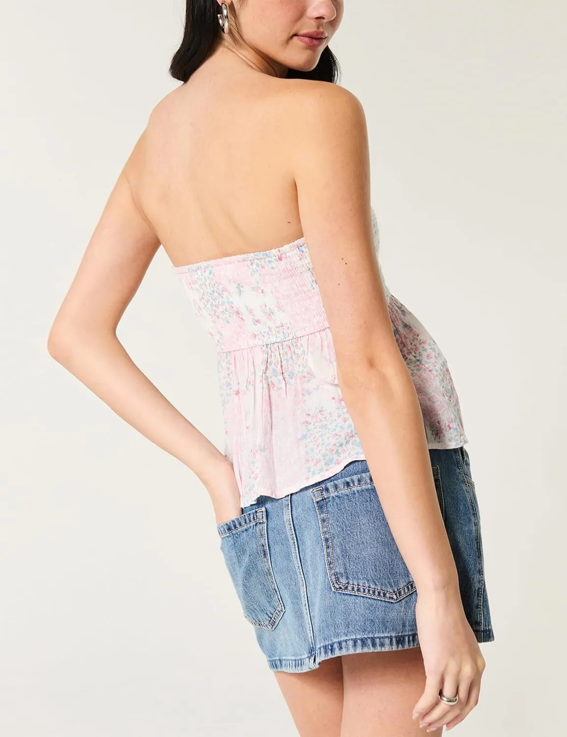 Summer Cute Floral Print Tube Tops for Women 2025 Trendy Flowy Bandeau Crochet Babydoll Top Y2k Going Out Peplum Tops