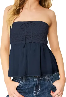 Summer Cute Floral Print Tube Tops for Women 2025 Trendy Flowy Bandeau Crochet Babydoll Top Y2k Going Out Peplum Tops