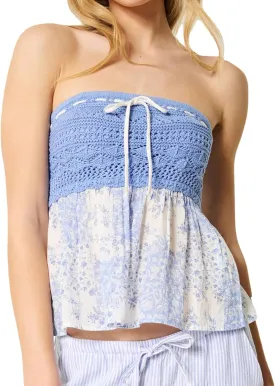 Summer Cute Floral Print Tube Tops for Women 2025 Trendy Flowy Bandeau Crochet Babydoll Top Y2k Going Out Peplum Tops