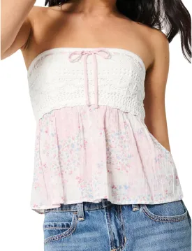 Summer Cute Floral Print Tube Tops for Women 2025 Trendy Flowy Bandeau Crochet Babydoll Top Y2k Going Out Peplum Tops
