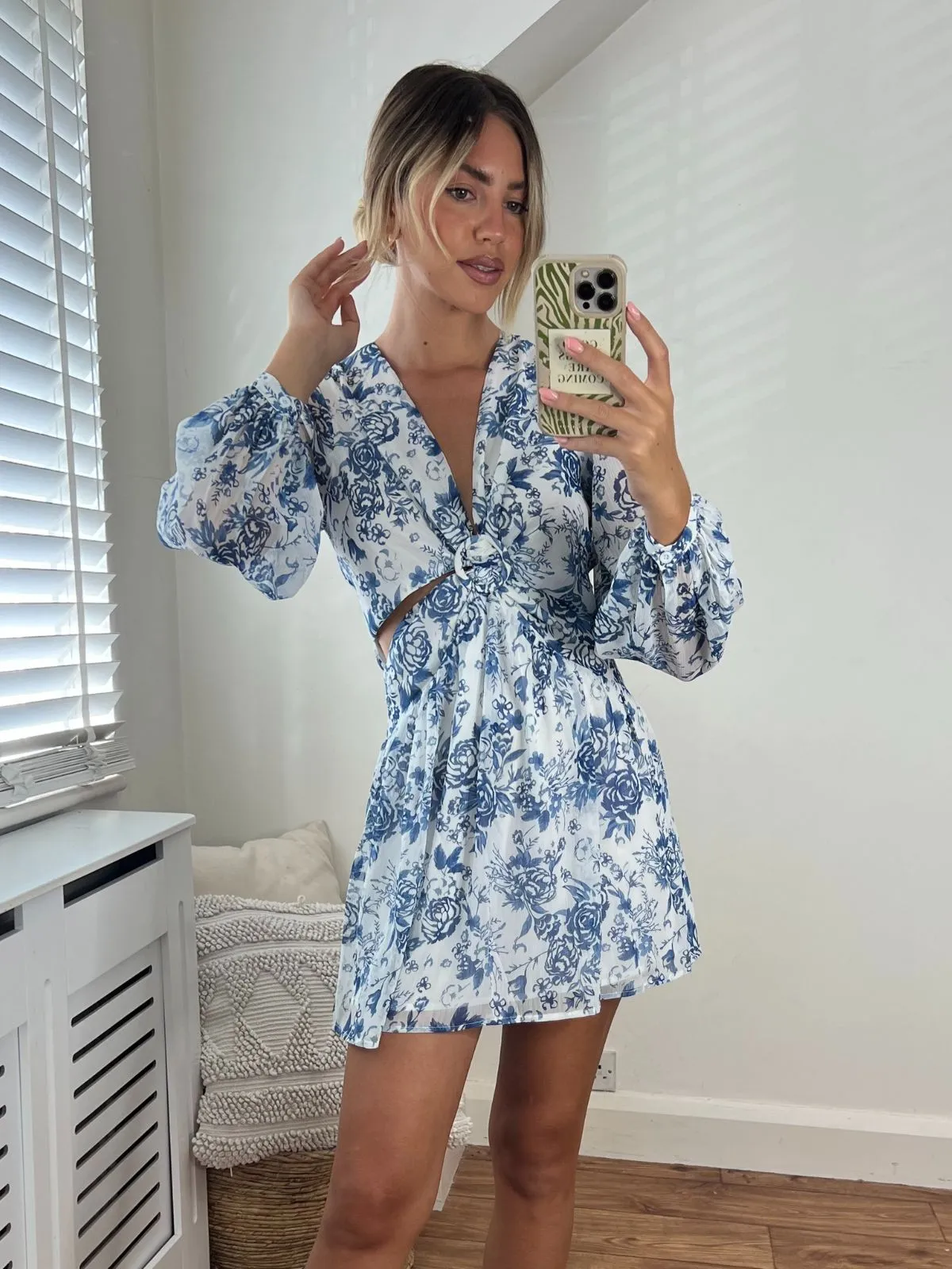 Tasha Cut Out Mini dress / Blue & White Floral