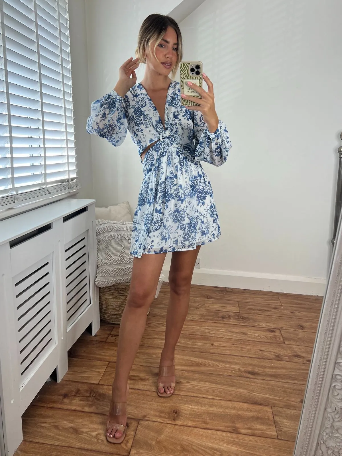 Tasha Cut Out Mini dress / Blue & White Floral