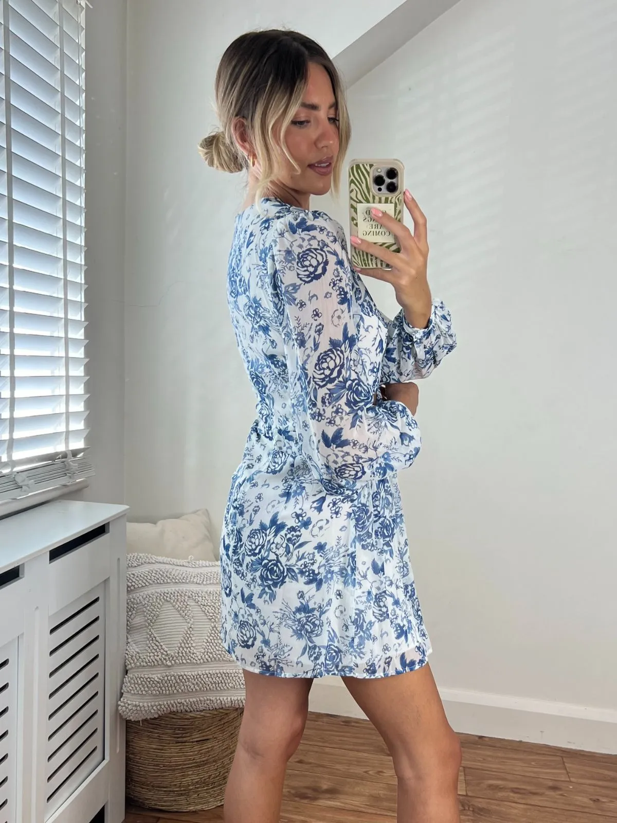 Tasha Cut Out Mini dress / Blue & White Floral