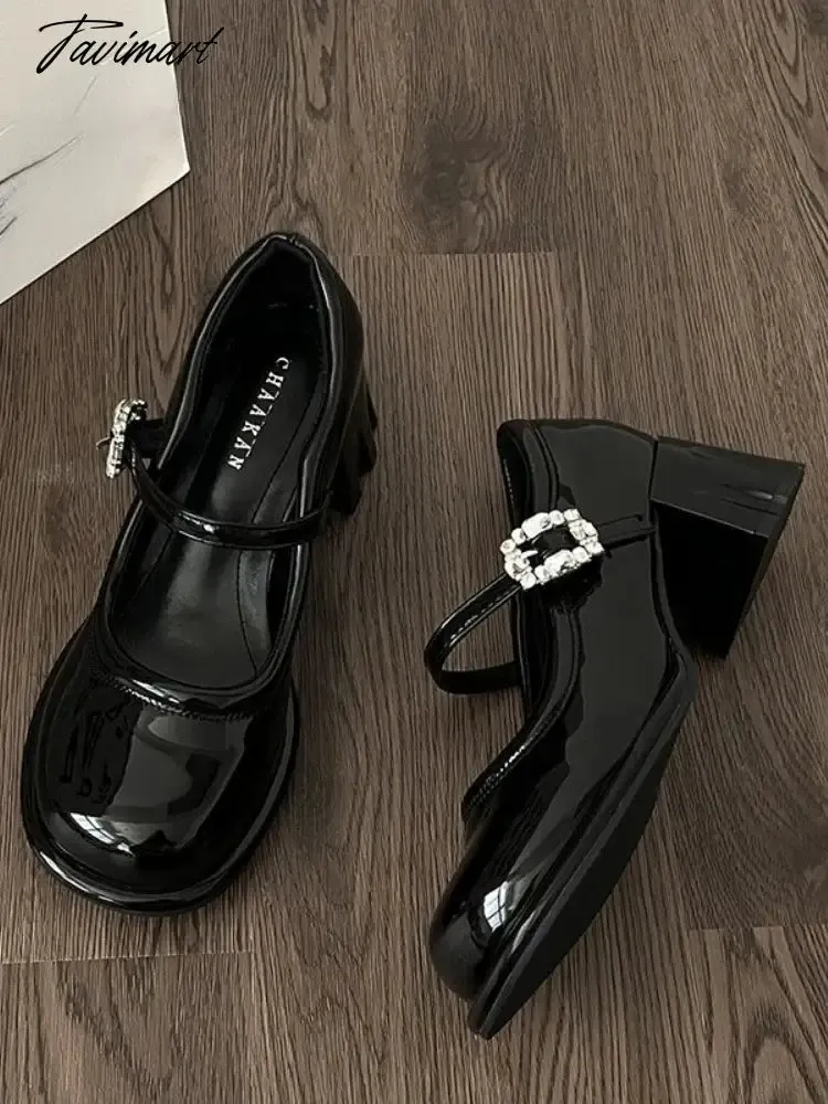 Tavimart Pink Elegant Vintage Mary Janes Shoes Women Fashion Sweet Square Button Pumps Shoes Female Korean Designer Buckle Shoes New